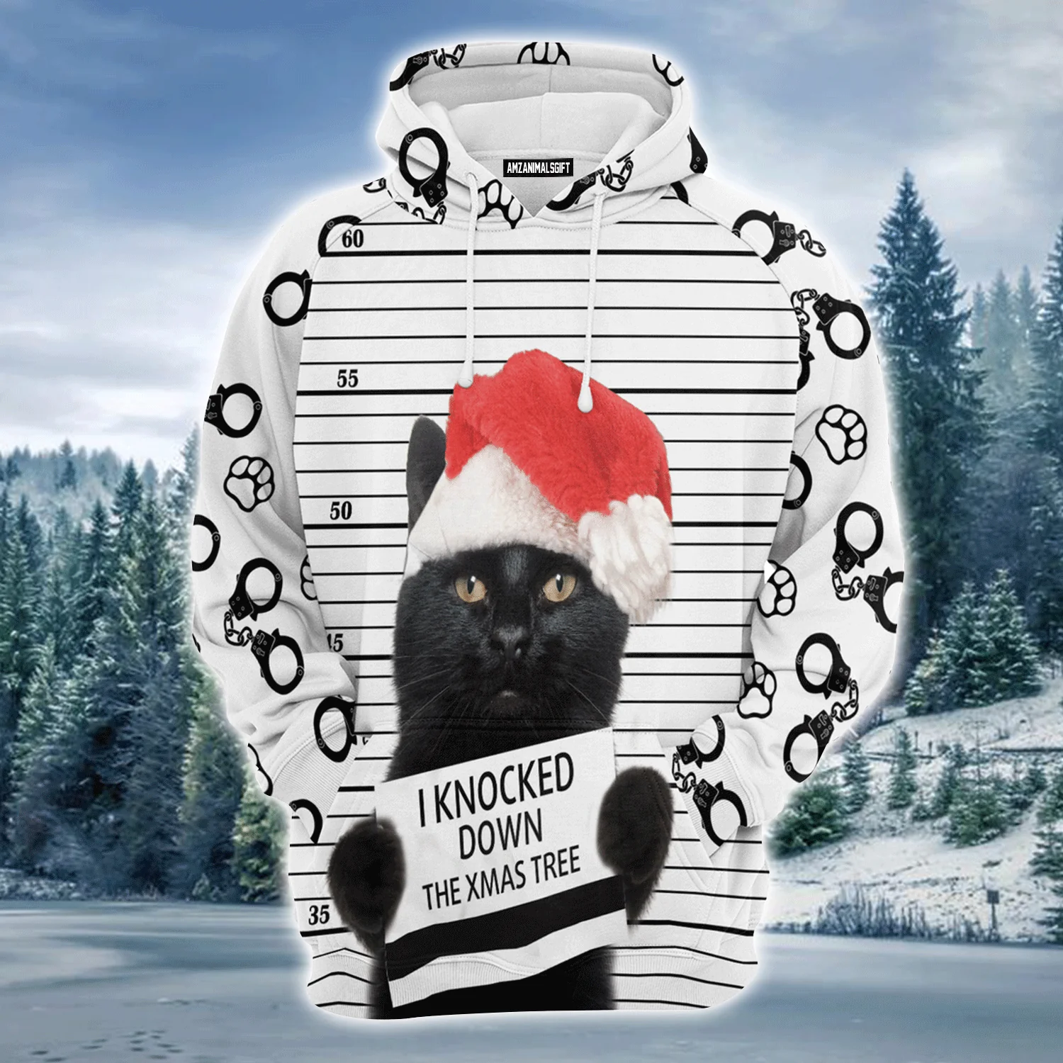 Black Cat Premium Christmas Hoodie, Black Cat Knocked Down Xmas Tree Unisex Hoodie For Men & Women - Perfect Gift For Christmas, Black Cat Lover - Image 2