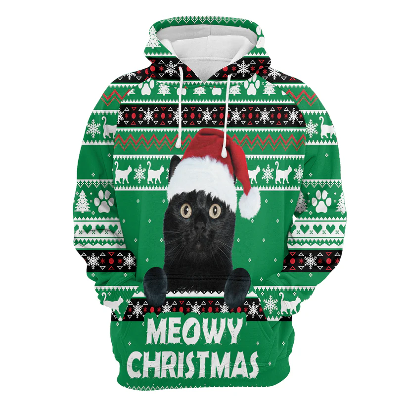 Black Cat Premium Christmas Hoodie, Meowy Black Cat Christmas Unisex Hoodie For Men & Women - Perfect Gift For Christmas, Black Cat Lovers - Image 4