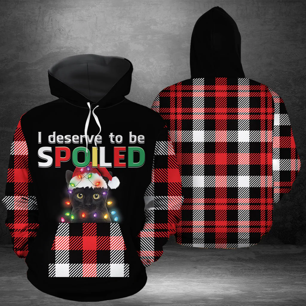 Black Cat Pullover Premium Hoodie I Deserve To Be Spoiled, Perfect Outfit For Men And Women On Christmas New Year Autumn Winter - Image 2