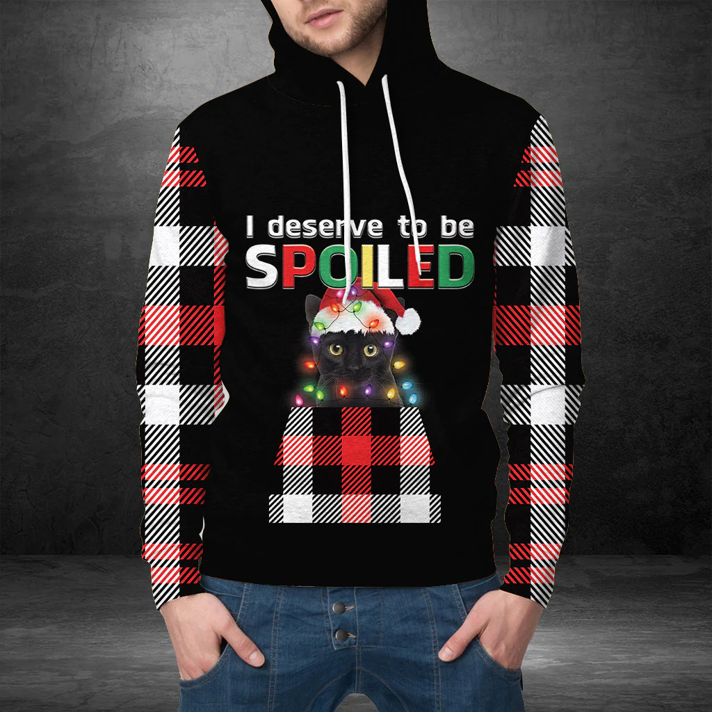 Black Cat Pullover Premium Hoodie I Deserve To Be Spoiled, Perfect Outfit For Men And Women On Christmas New Year Autumn Winter - Image 3