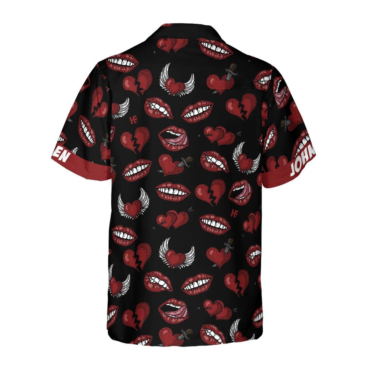 Black Valentine Seamless Pattern Hawaiian Shirt Custom, Lips Personalized Hawaiian Shirt - Perfect Gift For Lover, Friend, Family - Image 4