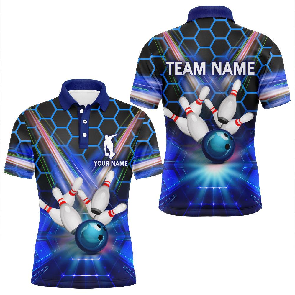 Blue Bowling Custom Polo Shirt, Bowling Personalized Polo Shirt, Bowling Shirt Custom Name and Team, Gift For Men Women, Bowling Team, Bowling Lovers
