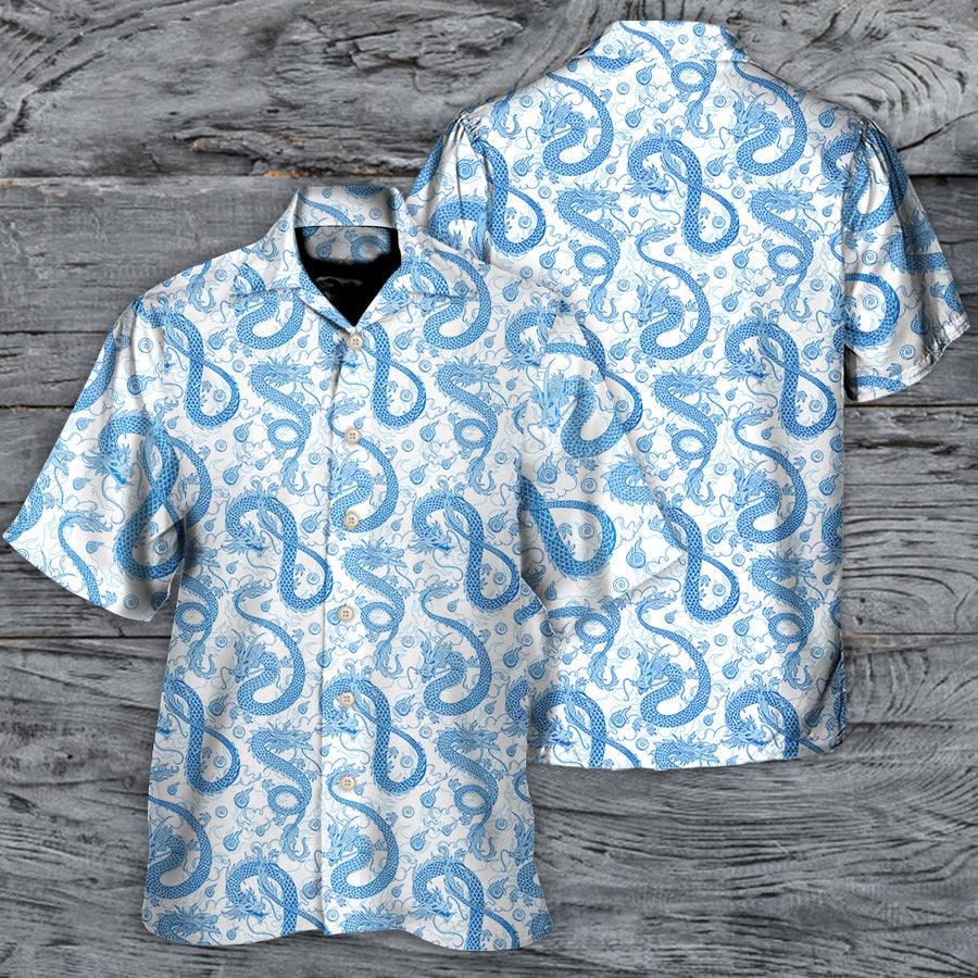 Blue Dragon And White Hawaiian Shirt For Summer, Dragon Colorful Hawaiian Shirts Outfit For Men Women, Dragon Lovers - Image 3