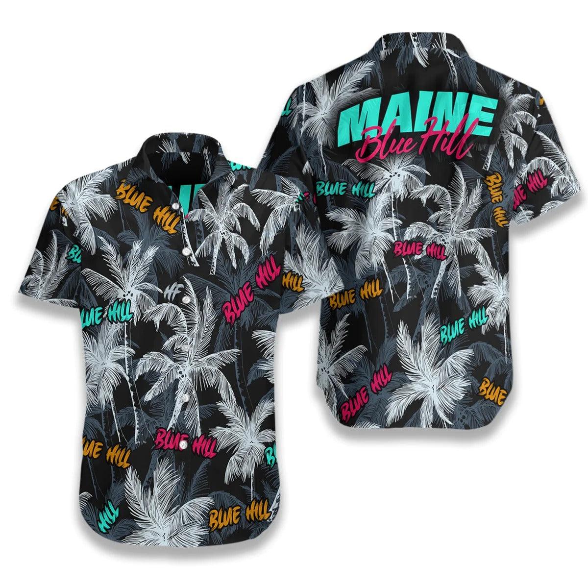 Blue Hill Beach Coconut Tree Seamless Hawaiian Shirt, Coconut Tree Aloha Shirt - Perfect Gift For Beach Lovers, Friends, Family, Summer Lovers