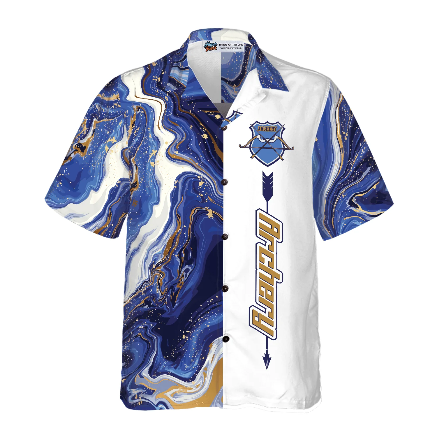 Blue Marble And Gold Archery Hawaiian Shirt, Colorful Summer Aloha Shirt For Men Women, Perfect Gift For Friend, Family, Team, Archery Lovers - Image 3