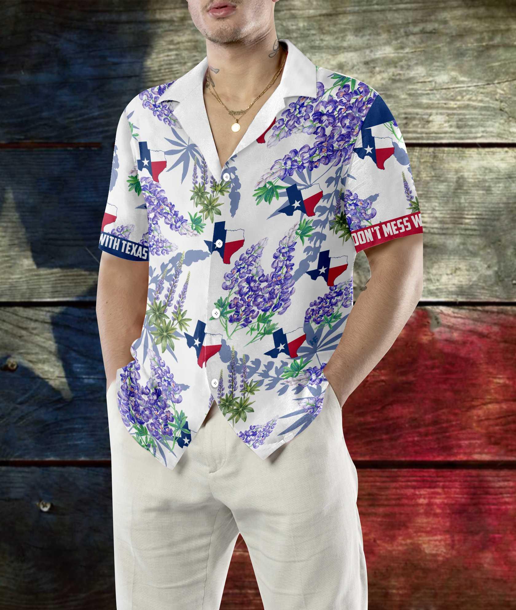 Bluebonnet Texas Purple Hawaiian Shirt, Button Down Floral And Flag Texas, Proud Texas, Colorful Summer Aloha Shirt Perfect Gift For Men Women - Image 2