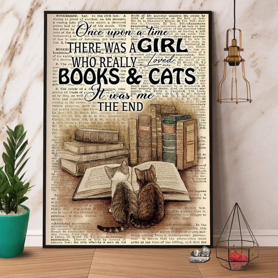Books And Cat Portrait Canvas - Librarian Once Upon A Time There Was A Girl Who Really Loved Canvas, Perfect Gift For Cat Lover