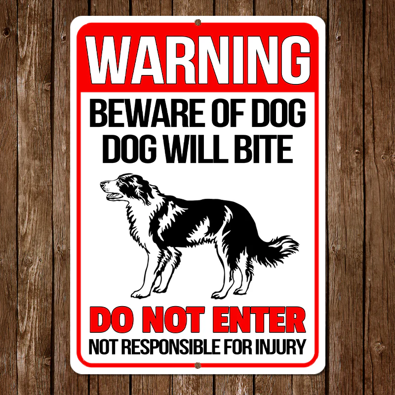 Border Collie Dog Metal Signs - Warning Beware of Dog Will Bite Do Not Enter, Customized Dog Breed Metal Signs For House Decoration