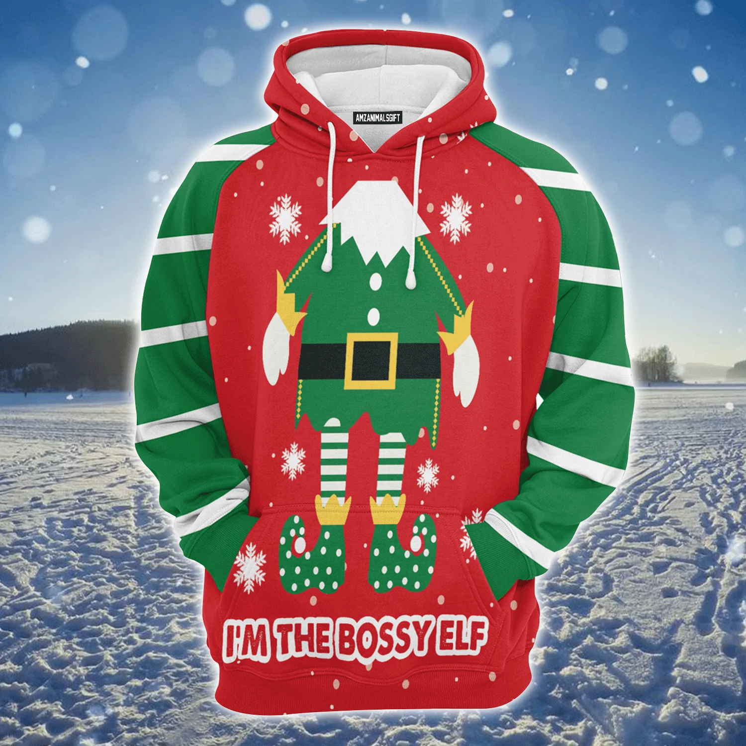 Bossy Elf Premium Christmas Hoodie, I'm The Bossu Elf Christmas Unisex Hoodie For Men & Women - Perfect Gift For Christmas, Family - Image 2