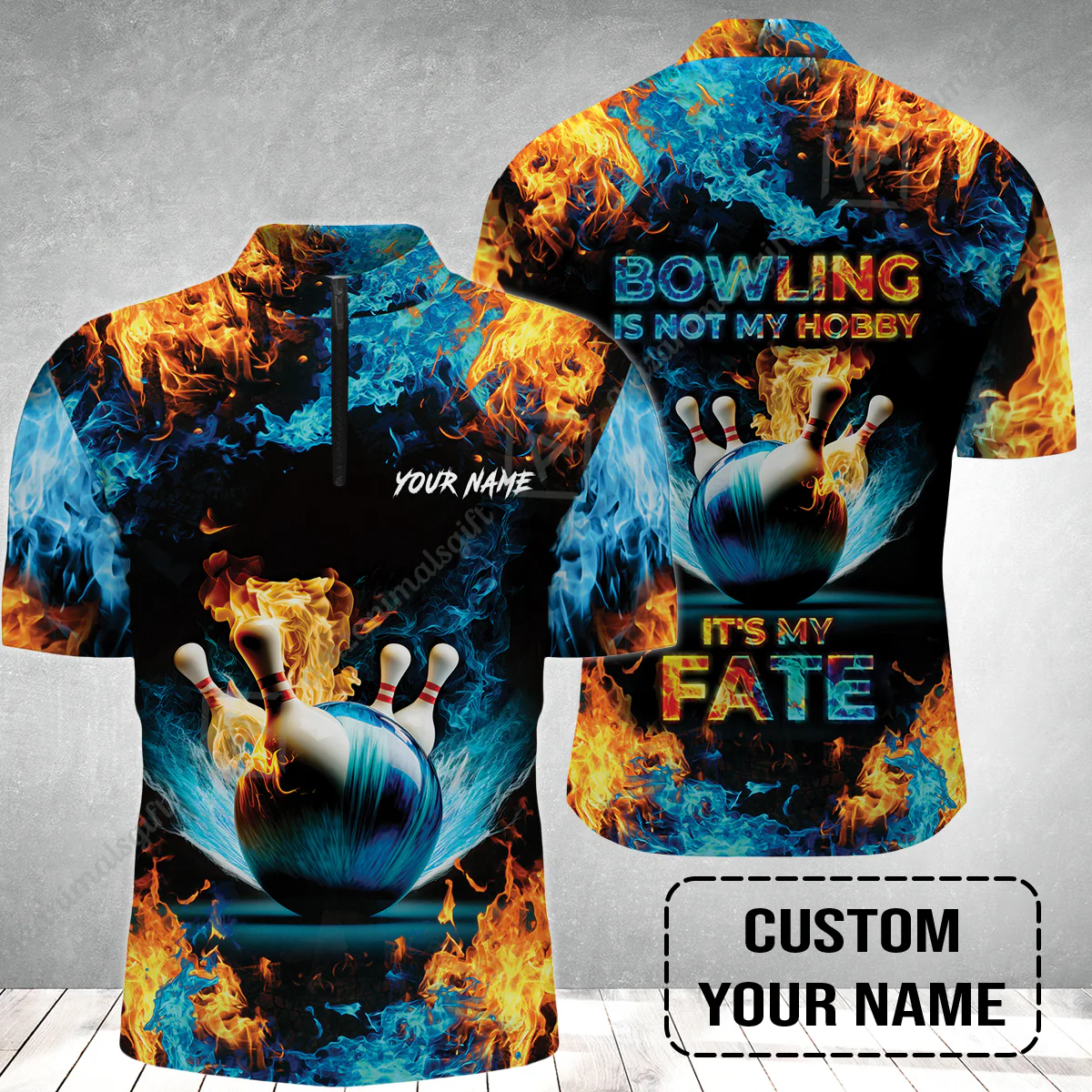 Bowling Custom Bowling Jersey - Custom Name Blue Bowling Ball And Pins On Fire Personalized Bowling Jersey - Image 2