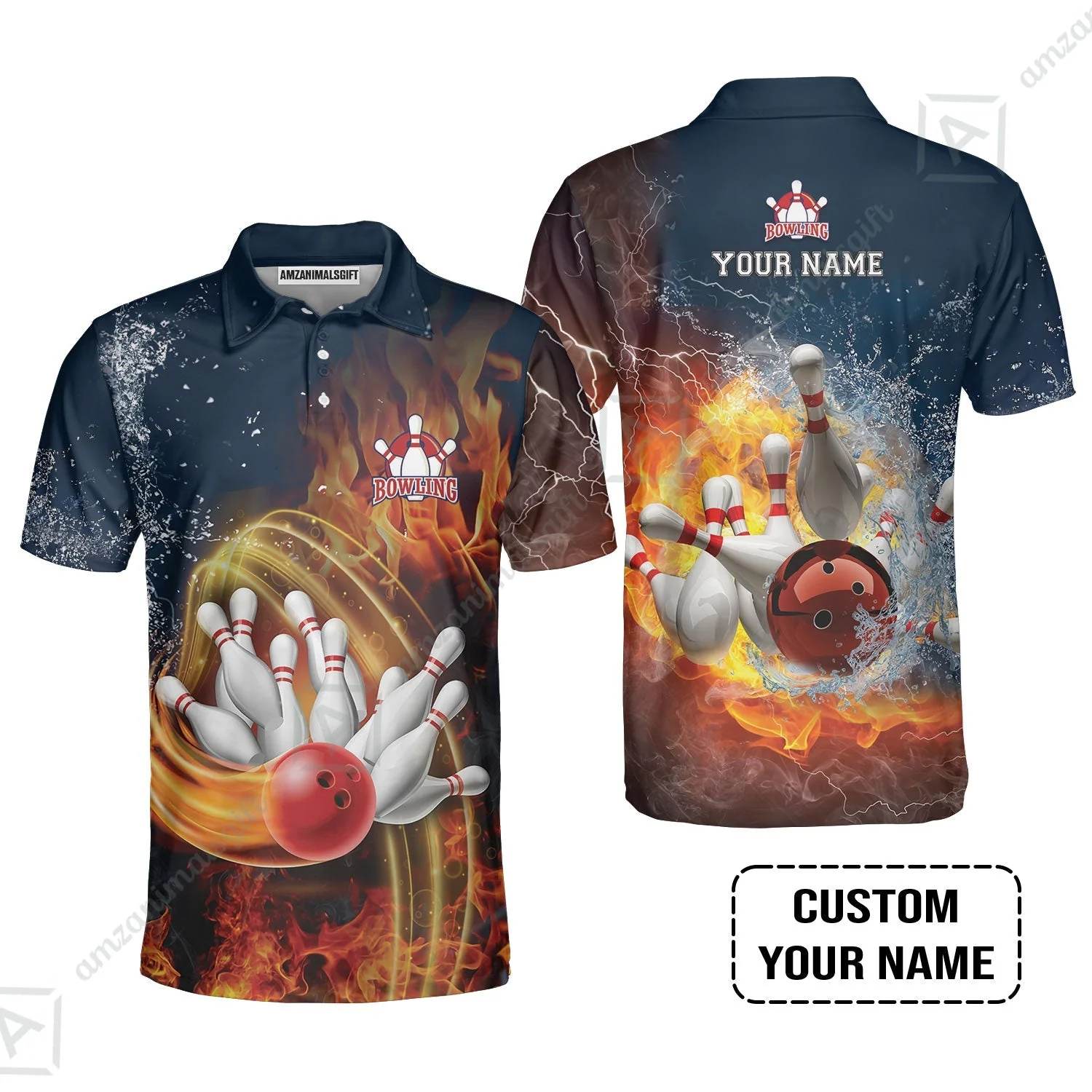 Bowling Custom Bowling Jersey - Custom Name Red Bowl And Pins In Water And Fire Personalized Bowling Jersey - Image 4