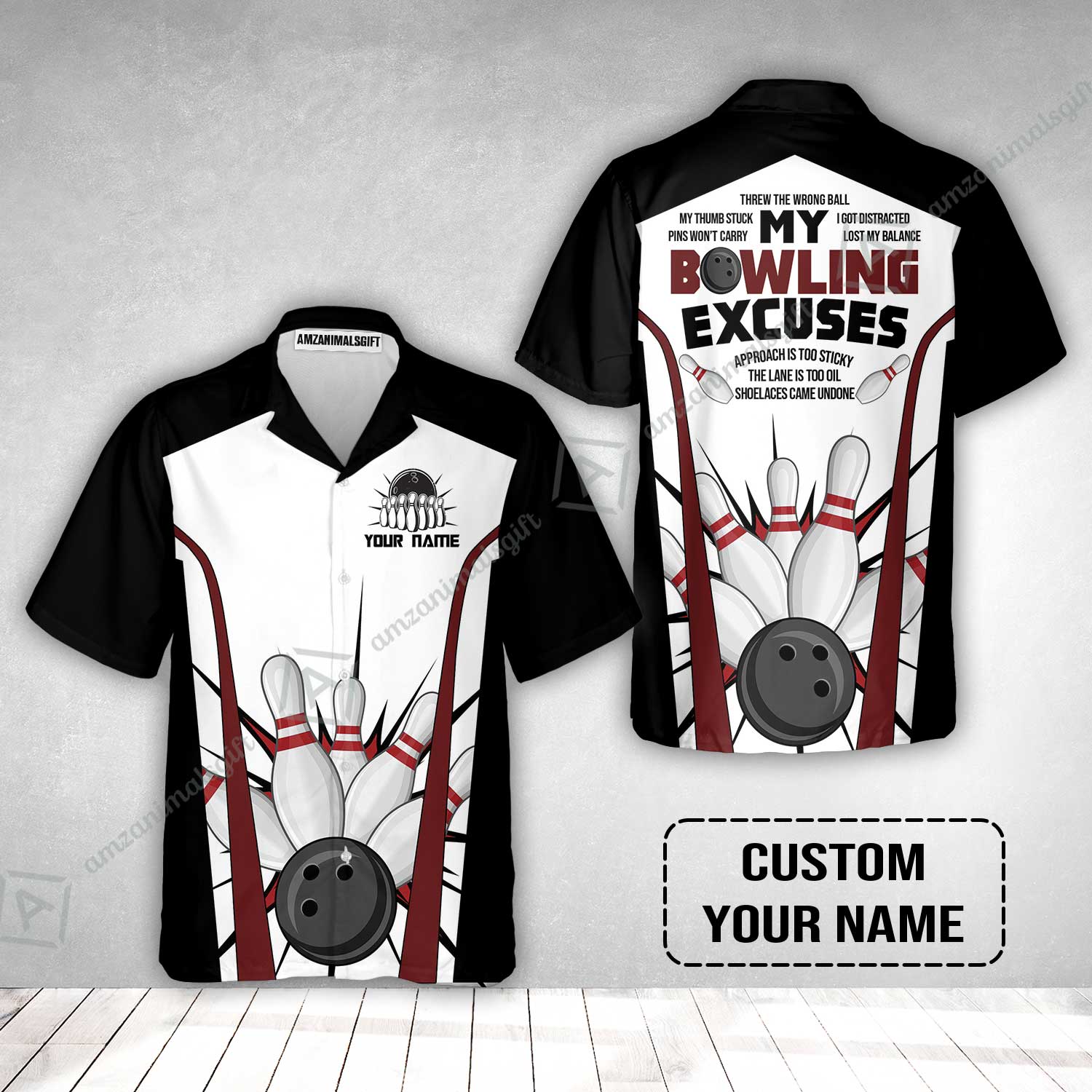 Bowling Custom Hawaiian Shirt - Custom Name Funny Hawaiian Shirt Personalized Bowling Polo Shirt - Gift For Friend, Family - Image 2