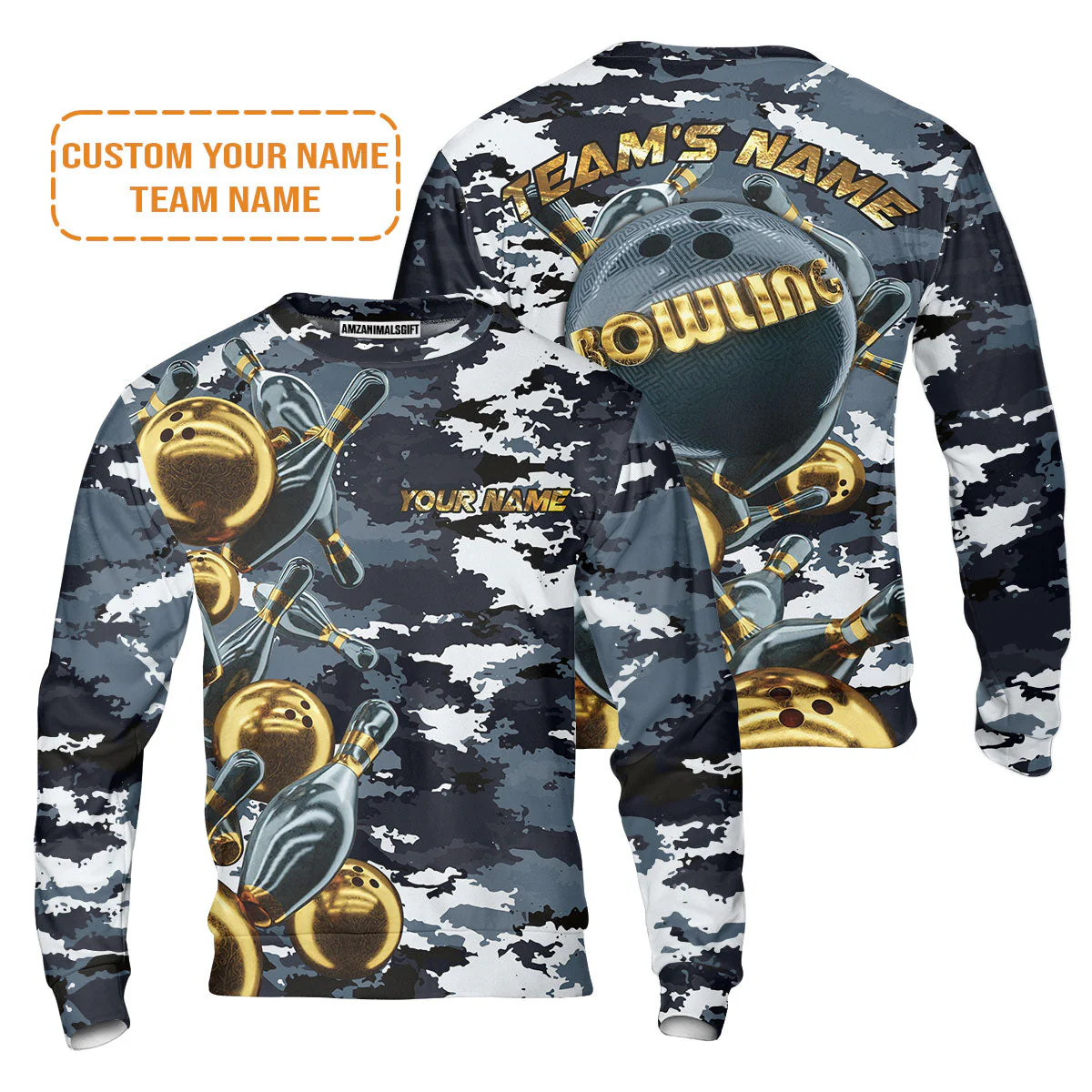 Bowling Custom Hoodie - Camo Navy Bowling Team Custom Bowling Hoodie - Image 6
