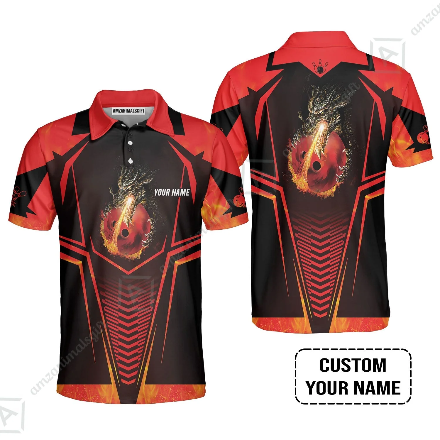 Bowling Custom Jersey, Custom Name Dragon Fire Flame Personalized Bowling Jersey - Image 4