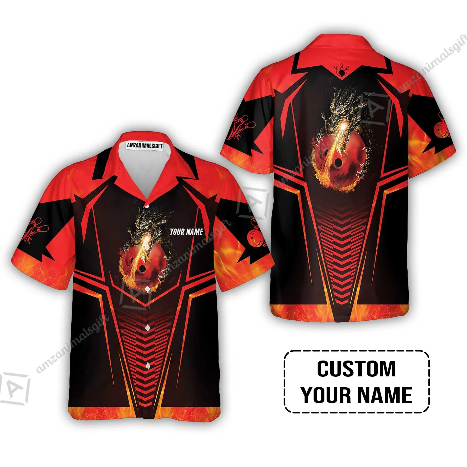 Bowling Custom Jersey, Custom Name Dragon Fire Flame Personalized Bowling Jersey - Image 7