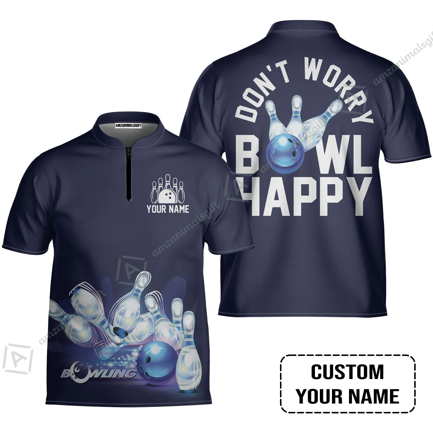 Bowling Custom Long Sleeve Men Polo Shirt - Custom Name Polo Shirt, Don't Worry Bowl Happy Personalized Bowling Polo Shirt - Gift For Friend, Family, Bowling Lovers - Image 4