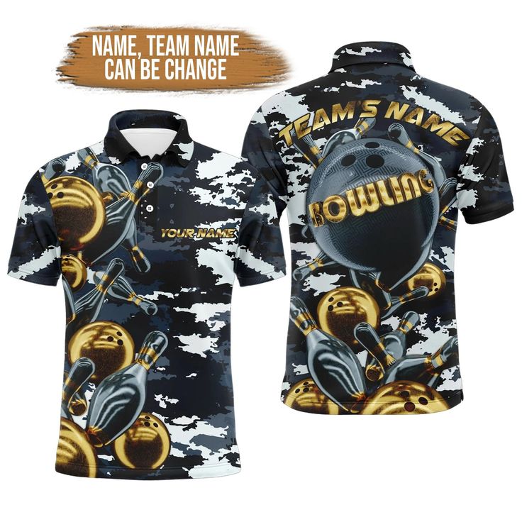 Bowling Custom Men Polo Shirt - Custom Bowling Shirt for Men Camo Navy Bowling Team Personalized Bowling Polo Shirt - Perfect Gift For Friend, Family - Image 2