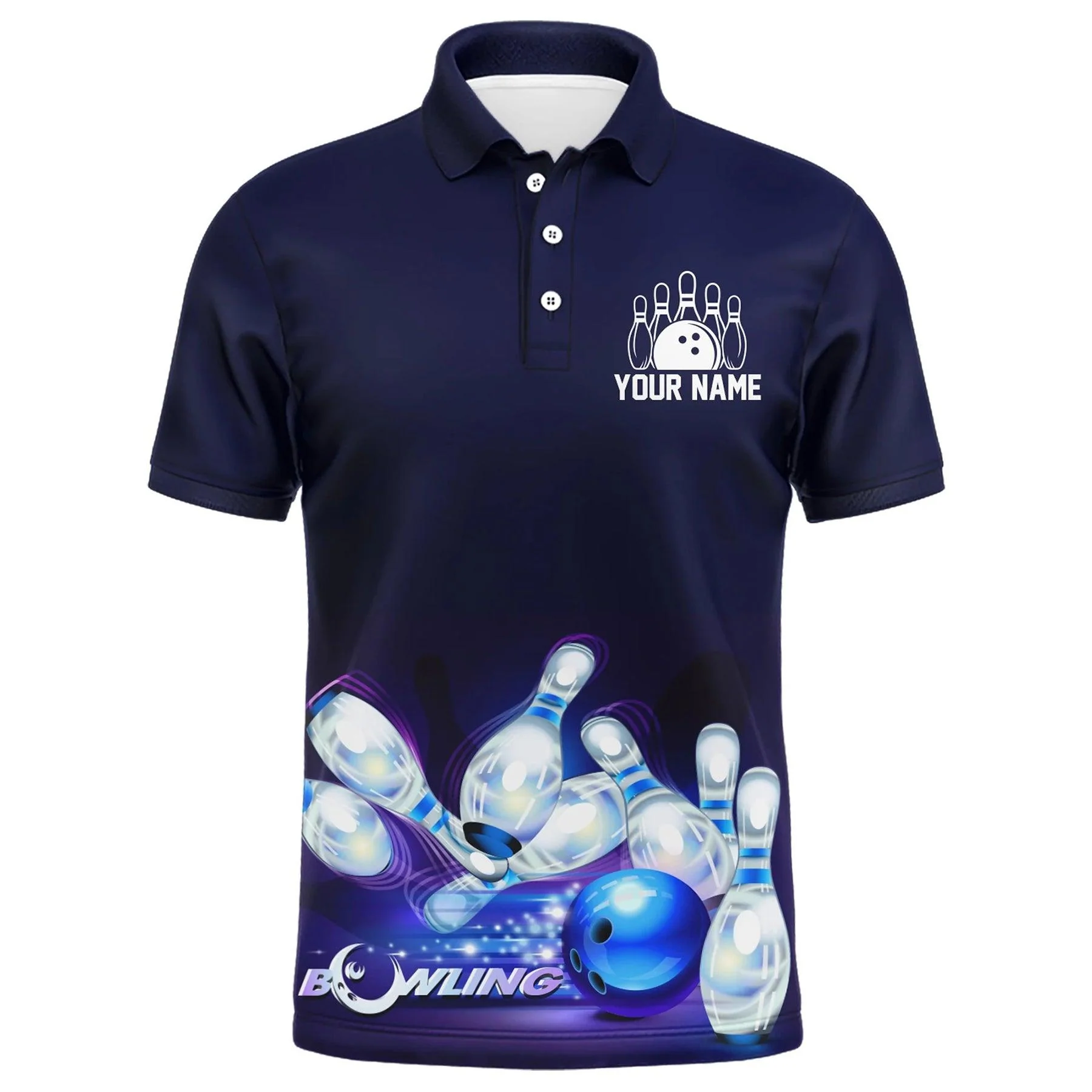 Bowling Custom Men Polo Shirt - Custom Bowling Shirt for Men, Don't Worry Bowl Happy, Blue Personalized Bowling Polo Shirt - Perfect Gift For Friend, Family - Image 3