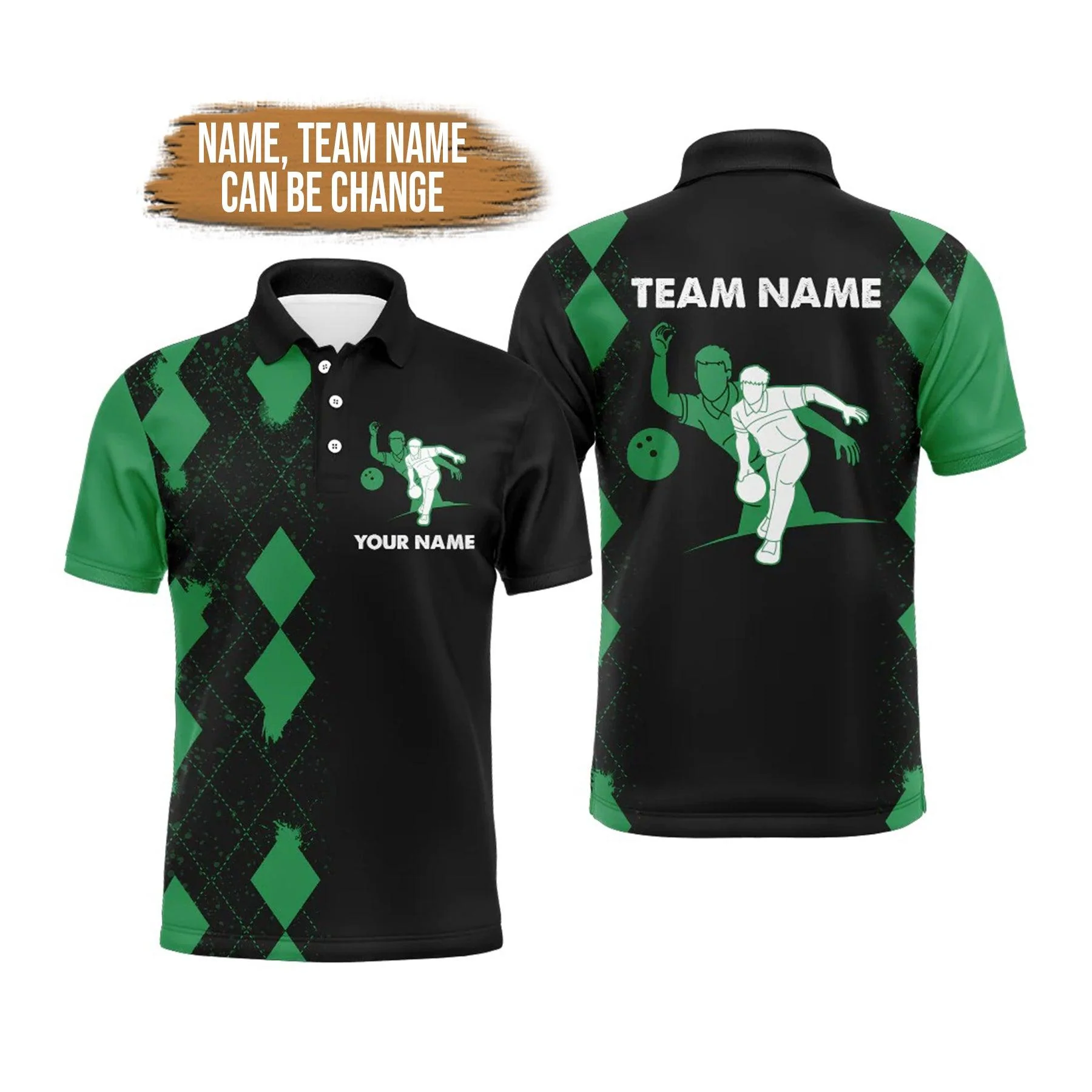 Bowling Custom Men Polo Shirt - Custom Green & Black Polo Bowler Team Personalized Bowling Polo Shirt - Perfect Gift For Friend, Family