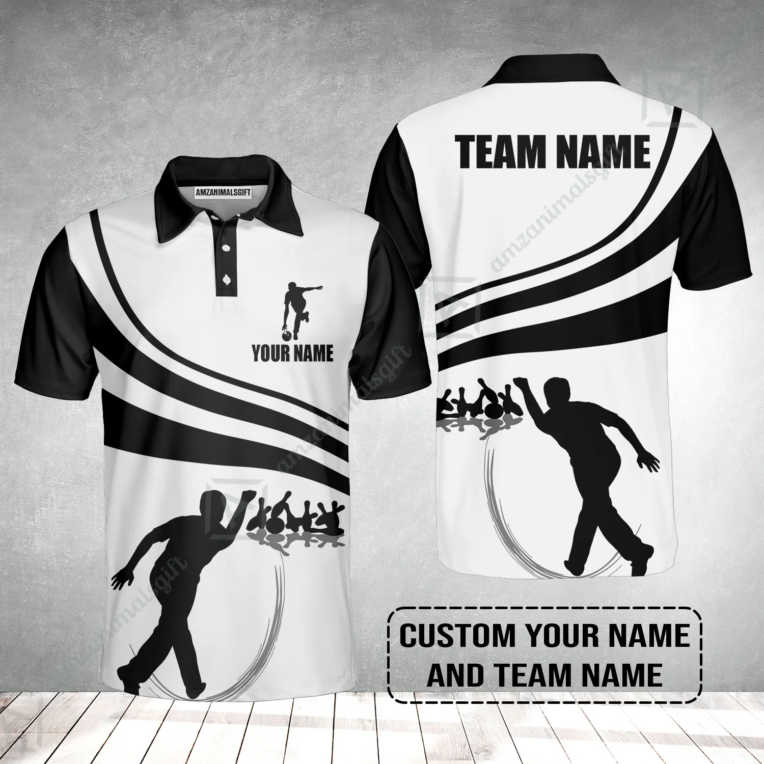 Bowling Custom Men Polo Shirt - Custom Name Black and Gold Men Bowlers Personalized Bowling Polo Shirt - Image 4