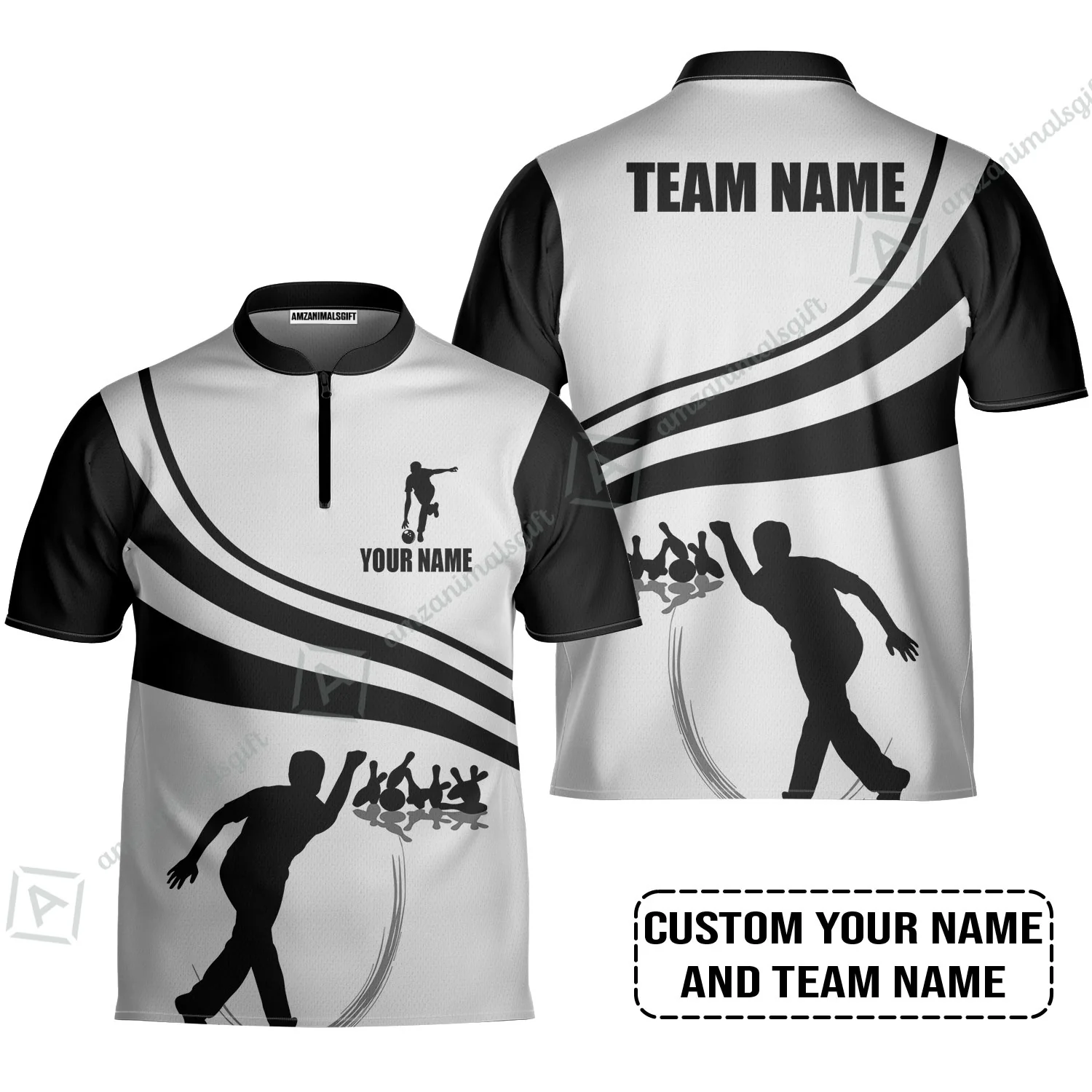 Bowling Custom Men Polo Shirt - Custom Name Black and Gold Men Bowlers Personalized Bowling Polo Shirt - Image 7