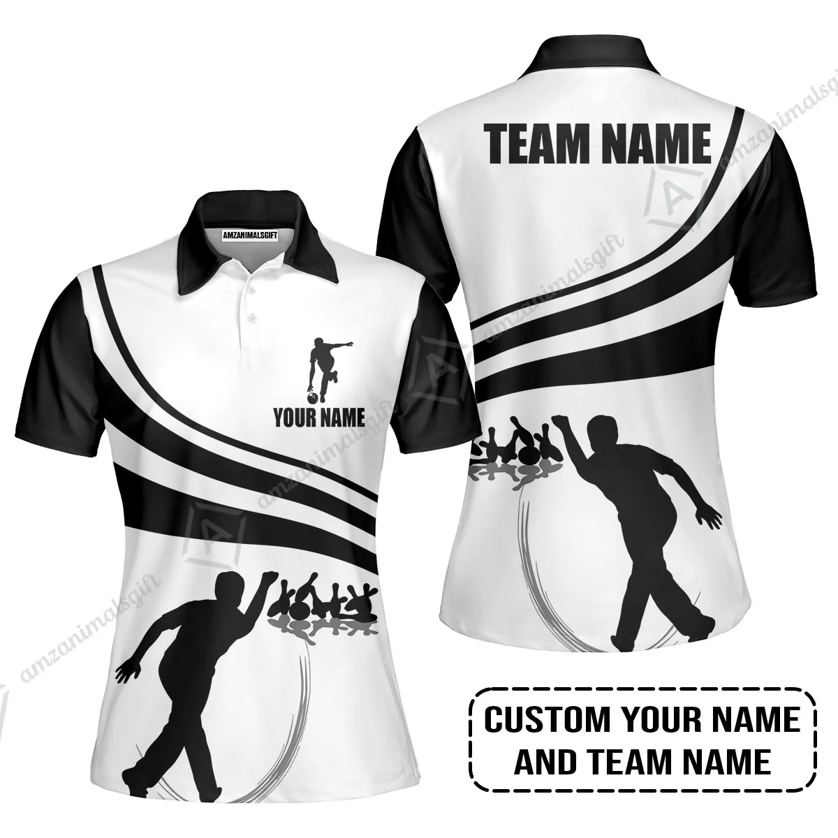 Bowling Custom Men Polo Shirt - Custom Name Black and Gold Men Bowlers Personalized Bowling Polo Shirt - Image 9