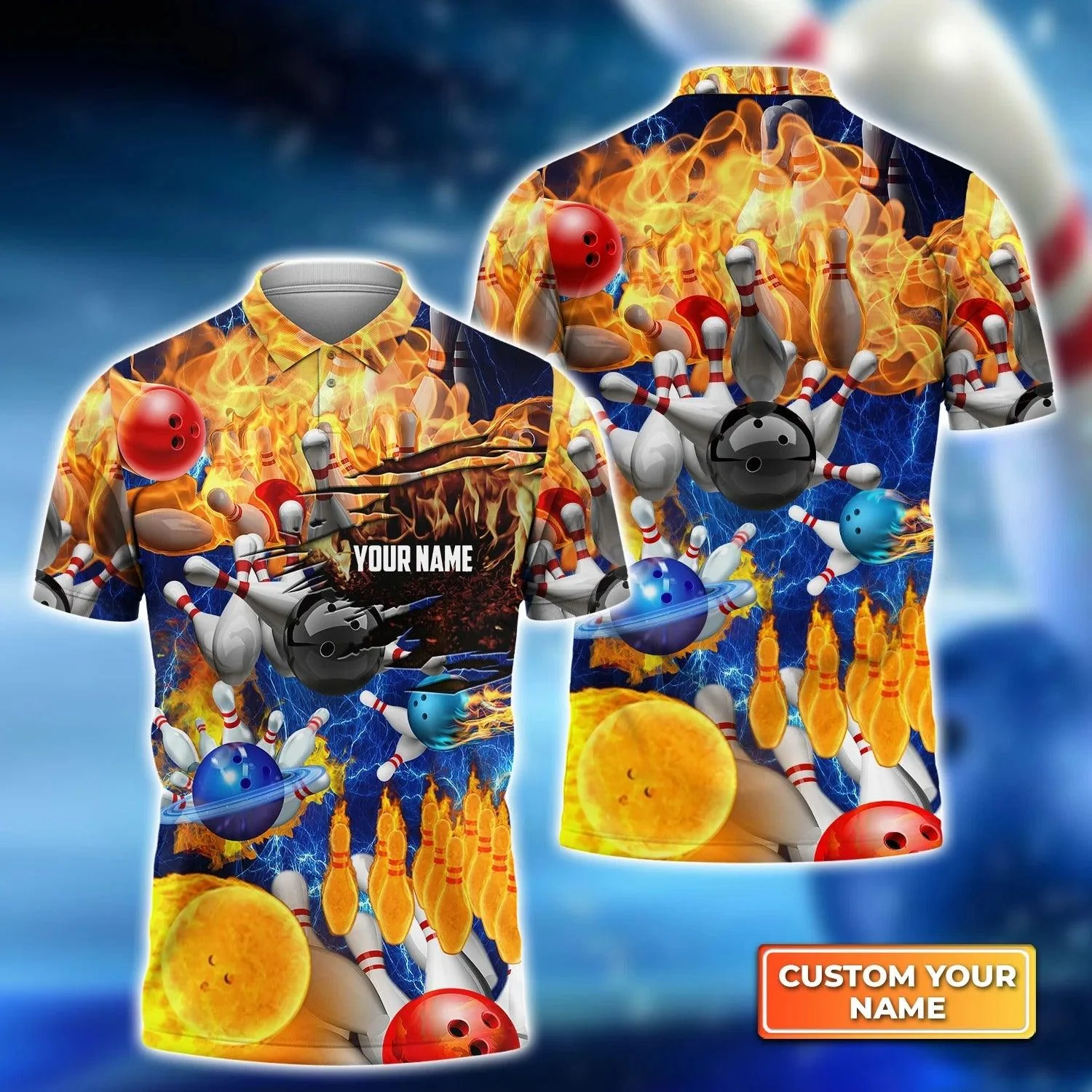 Bowling Custom Men Polo Shirt - Custom Name Bowling Colorful Balls and Pins Personalized Bowling Polo Shirt - Perfect Gift For Friend, Family
