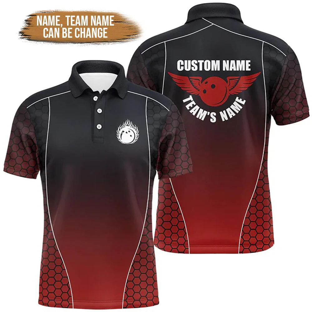 Bowling Custom Men Polo Shirt - Custom Name Bowling Polo Shirts, Flaming Bowling Ball Personalized Bowling Polo Shirt - Perfect Gift For Friend, Family - Image 2