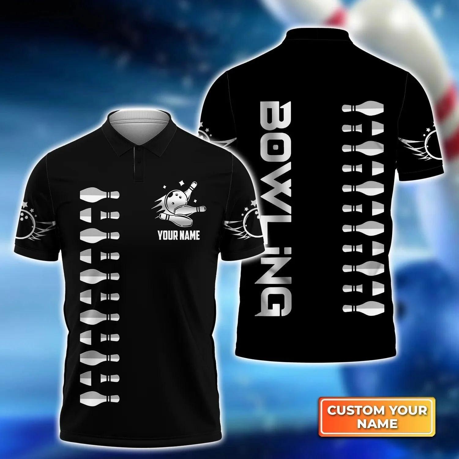 Bowling Custom Men Polo Shirt - Custom Name Bowling Strike Black And White Personalized Bowling Polo Shirt - Perfect Gift For Friend, Family