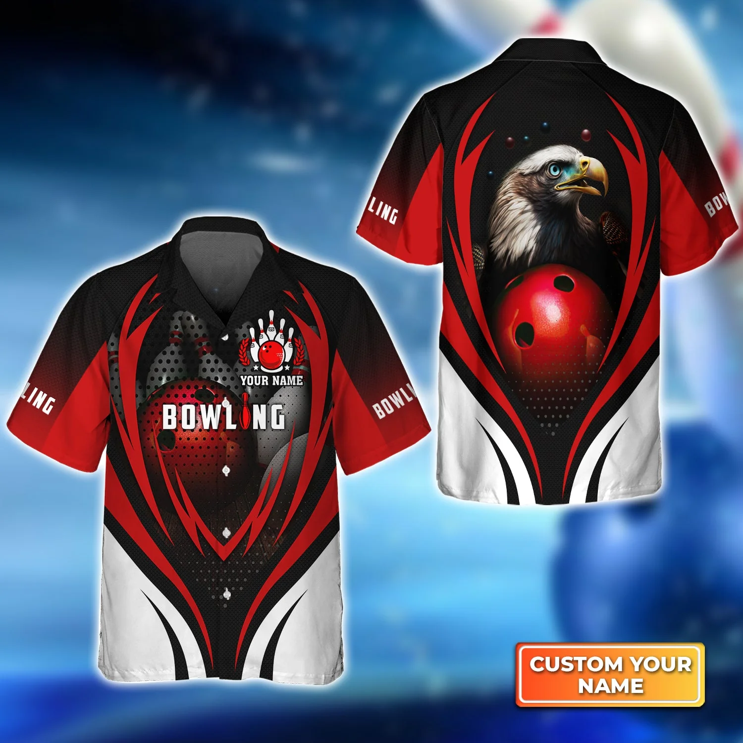 Bowling Custom Men Polo Shirt - Custom Name Eagle Bowling Team With Red Ball Personalized Bowling Polo Shirt - Perfect Gift For Friend, Family - Image 3