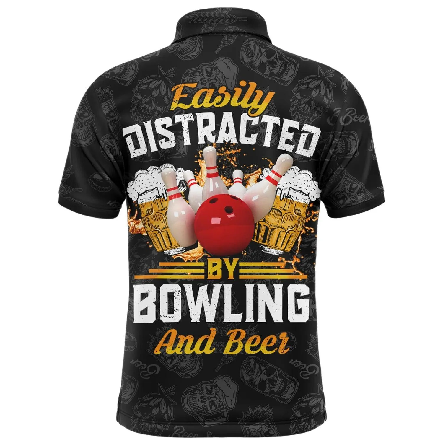 Bowling Custom Men Polo Shirt - Custom Name Easily Distracted By Bowling and Beer Personalized Bowling Polo Shirt - Gift For Friend, Family - Image 3