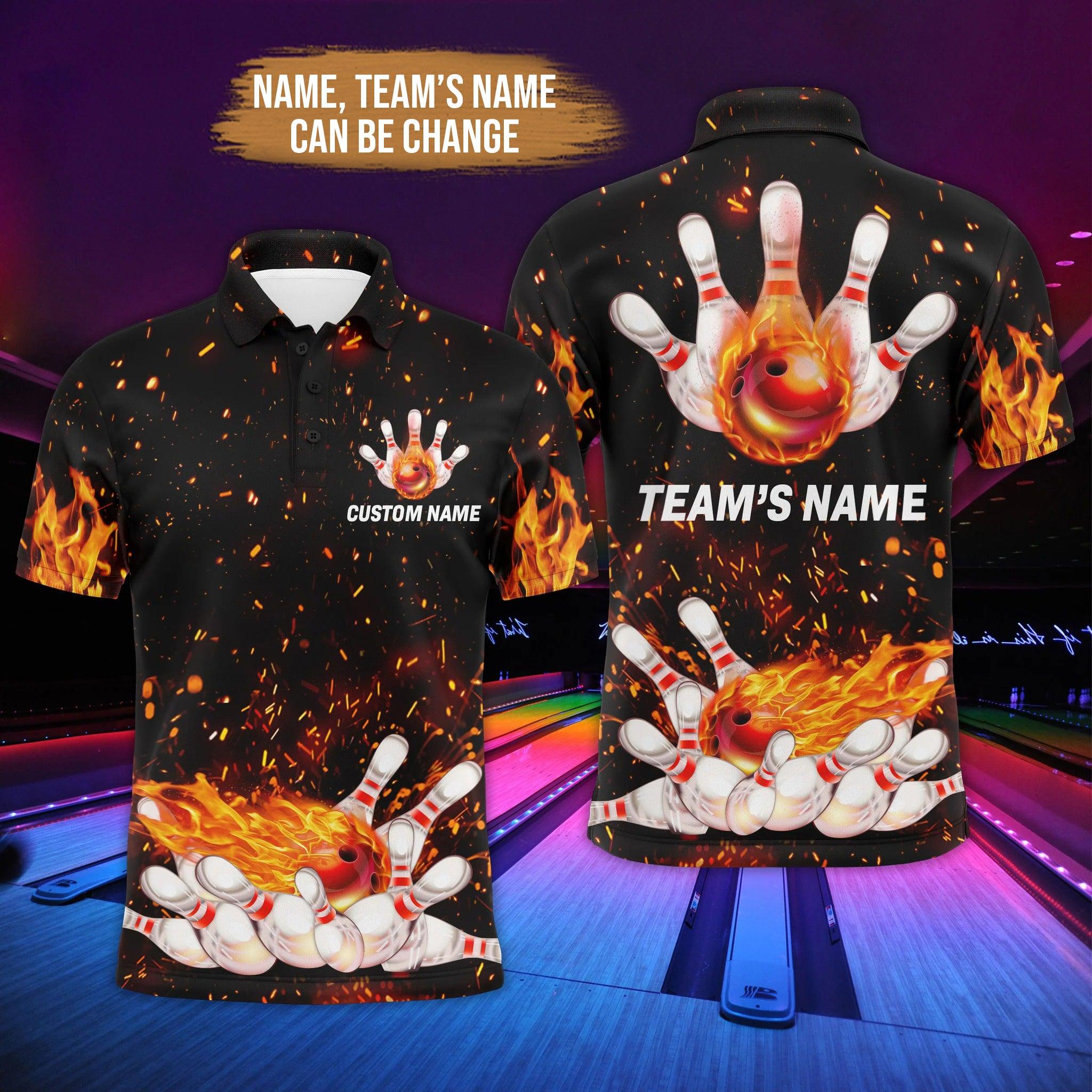 Bowling Custom Men Polo Shirt - Custom Name Flame Personalized Bowling Polo Shirt - Gift For Friend, Family - Image 2
