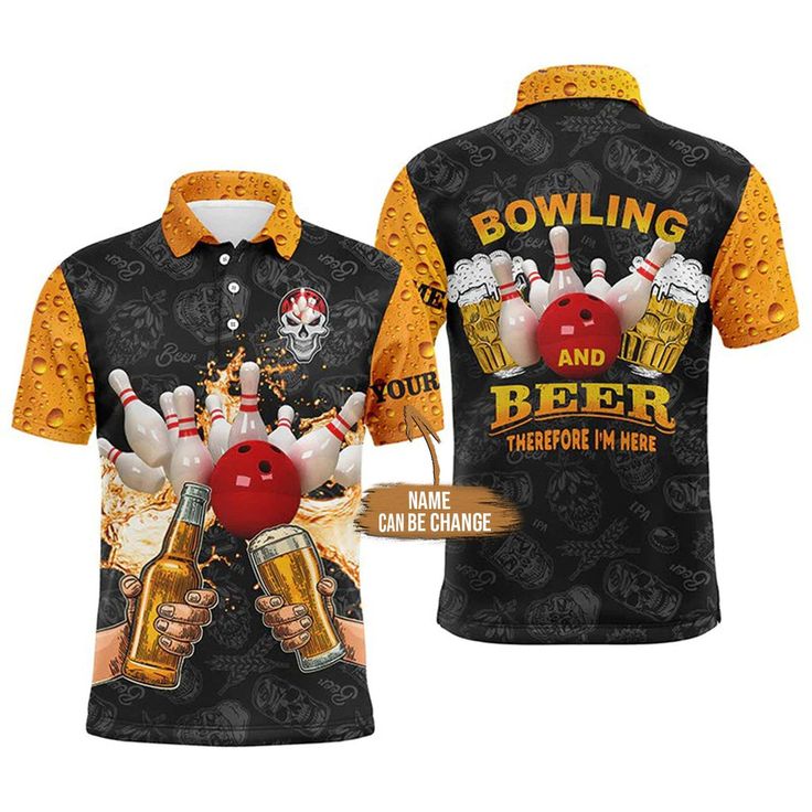 Bowling Custom Men Polo Shirt - Custom Name Funny bowling beer skull Personalized Bowling Polo Shirt - Gift For Friend, Family - Image 2