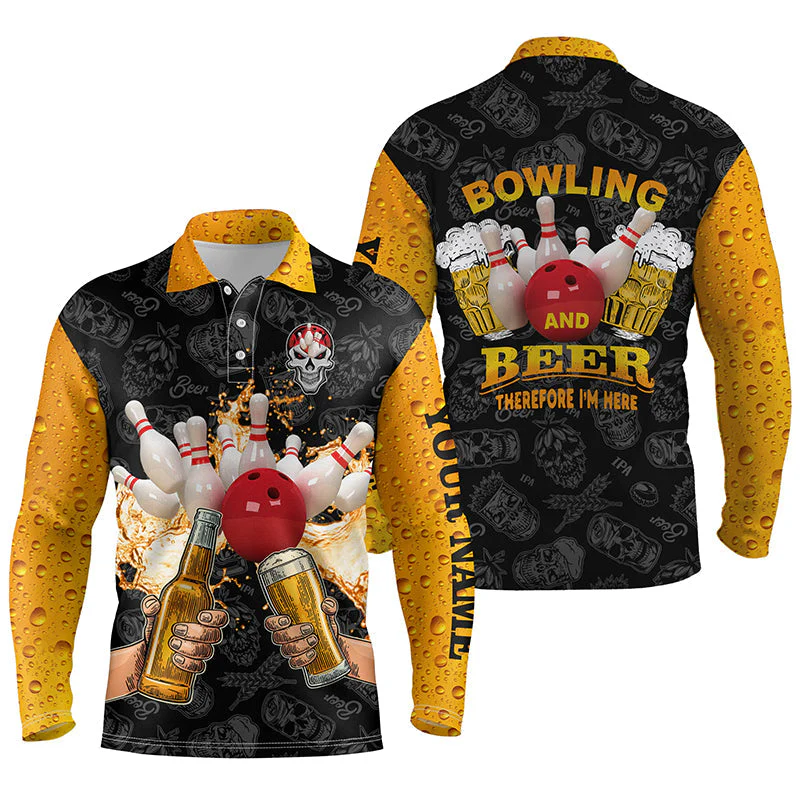 Bowling Custom Men Polo Shirt - Custom Name Funny bowling beer skull Personalized Bowling Polo Shirt - Gift For Friend, Family - Image 3