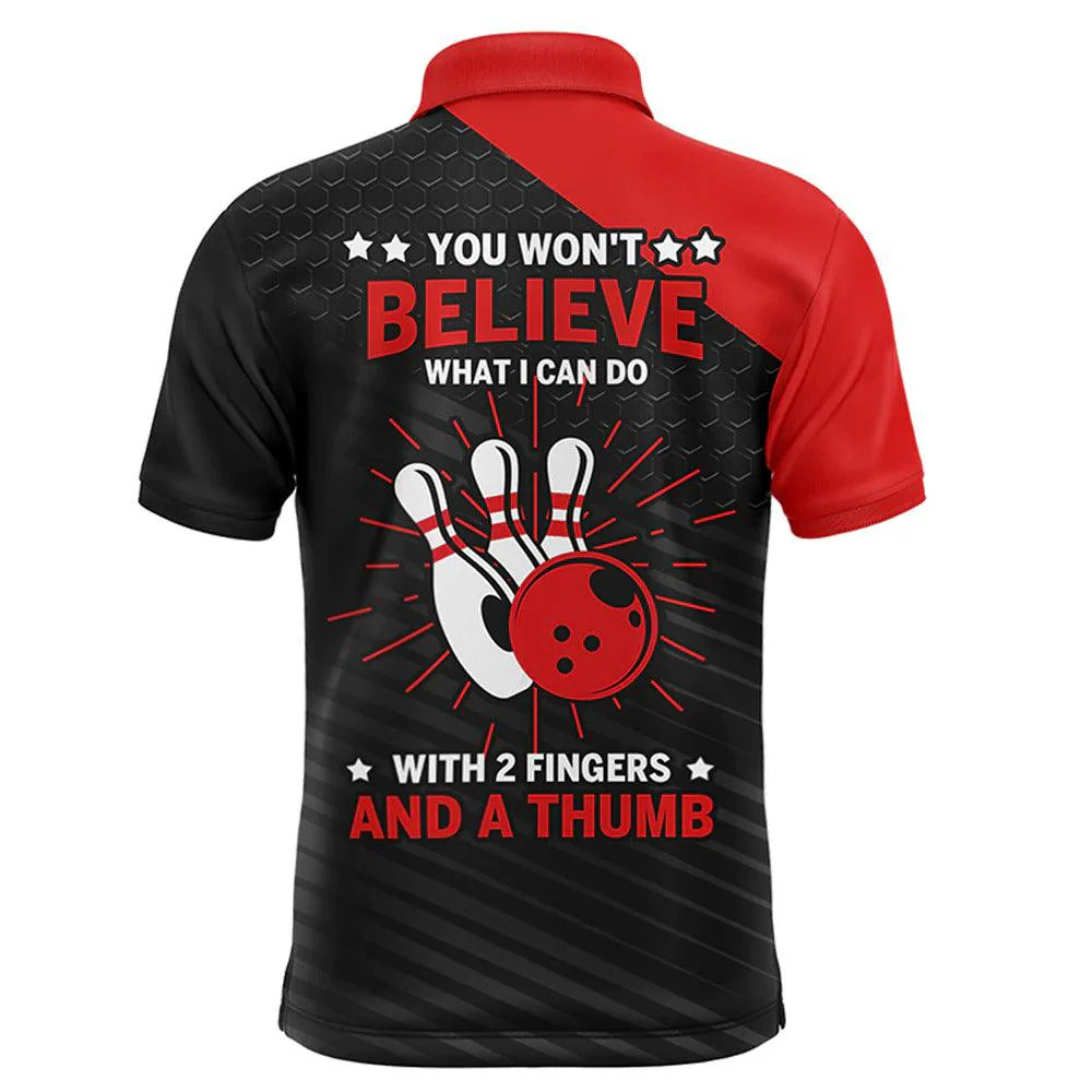 Bowling Custom Men Polo Shirt - Custom Name Funny Polo Red & Black Bowling Shirt for Men, 2 Fingers and A Thumb Bowling Personalized Bowling Polo Shirt - Perfect Gift For Friend, Family - Image 2