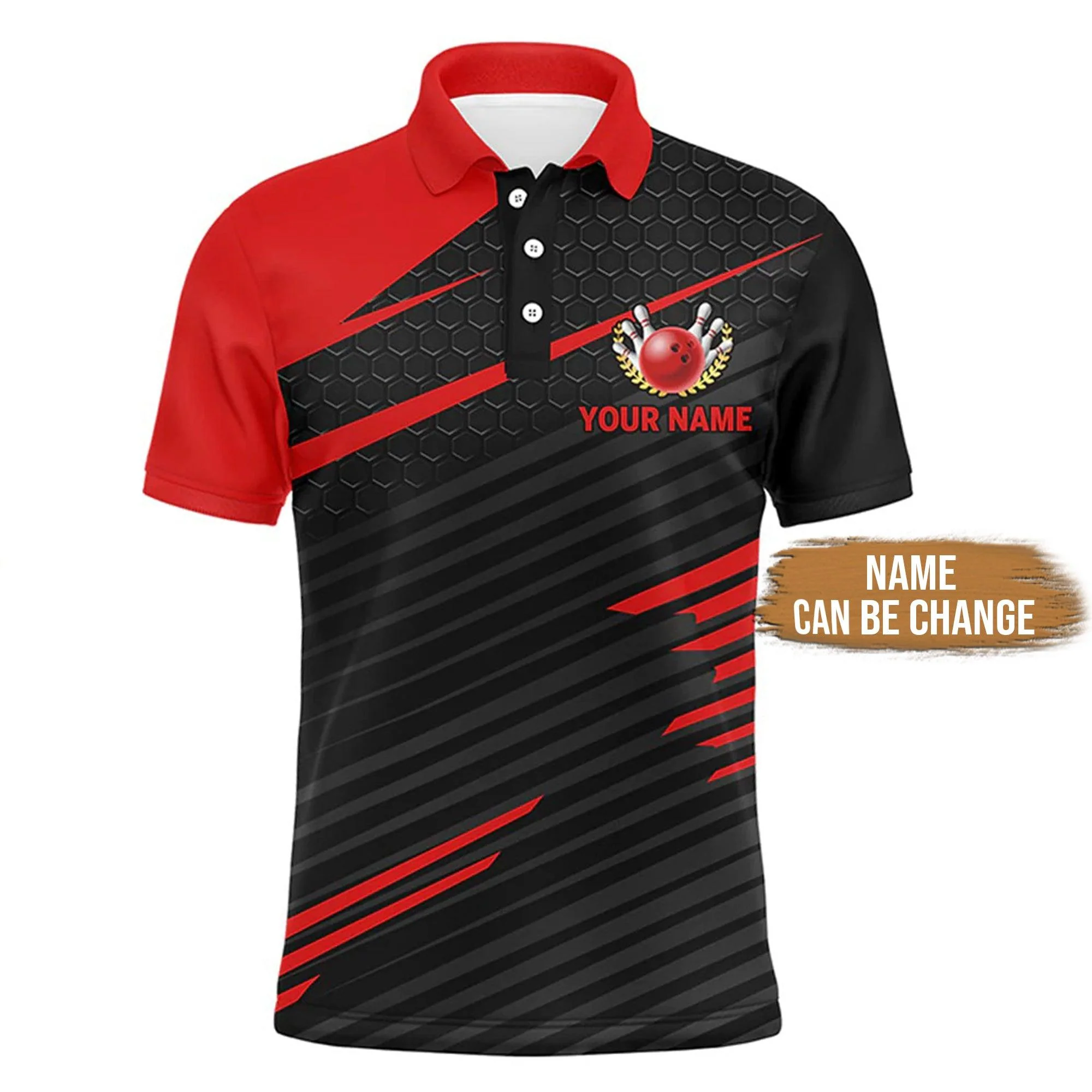 Bowling Custom Men Polo Shirt - Custom Name Funny Polo Red & Black Bowling Shirt for Men, 2 Fingers and A Thumb Bowling Personalized Bowling Polo Shirt - Perfect Gift For Friend, Family - Image 3