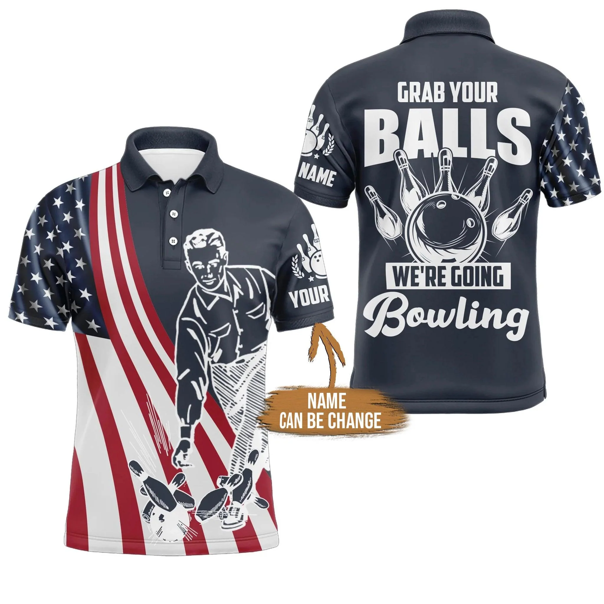 Bowling Custom Men Polo Shirt - Custom Name Grab Your Balls We're Going Bowling Personalized Bowling Polo Shirt - Gift For Friend, Family