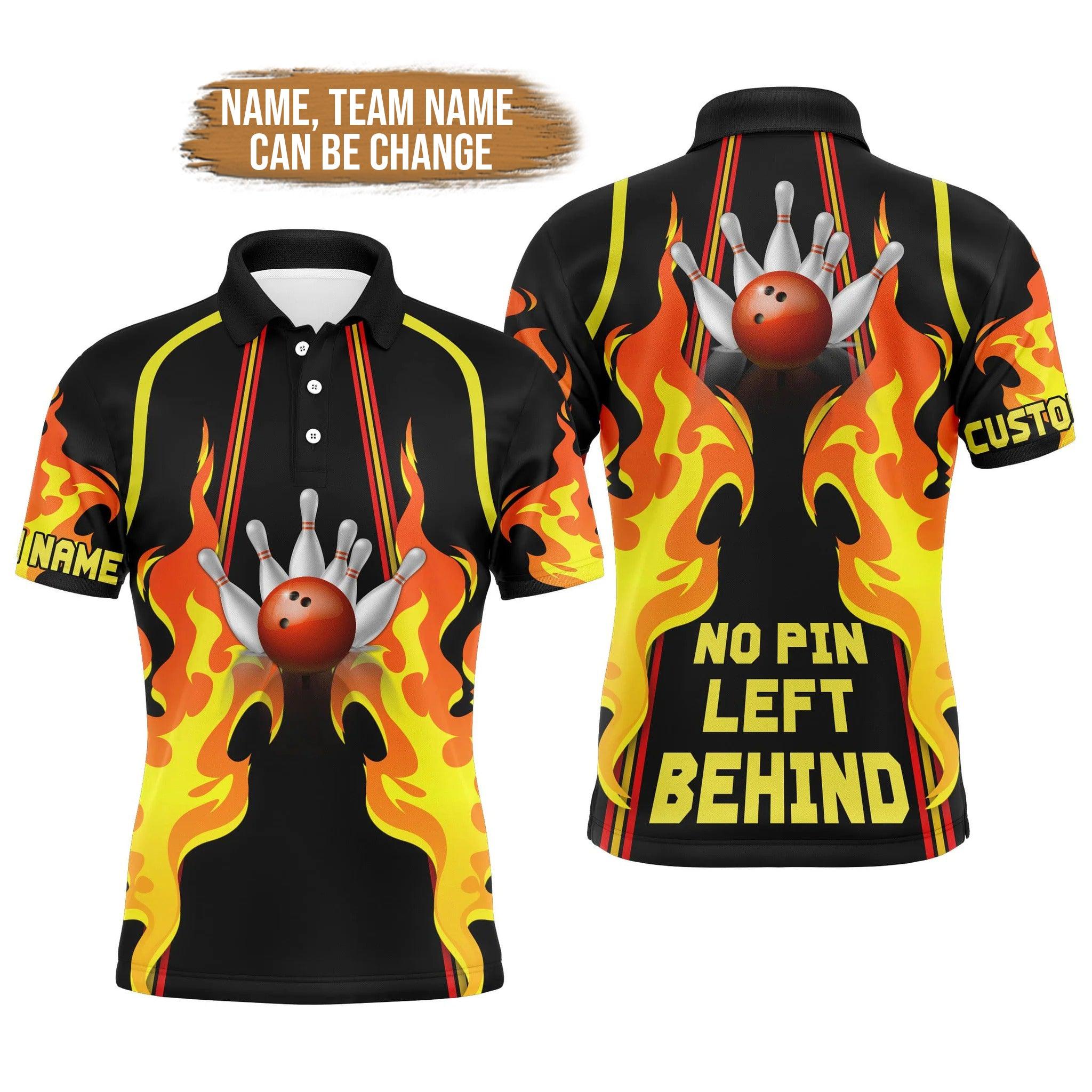 Bowling Custom Men Polo Shirt - Custom Name No Pin Left Behind Bowling Pattern Personalized Bowling Polo Shirt - Perfect Gift For Friend, Family