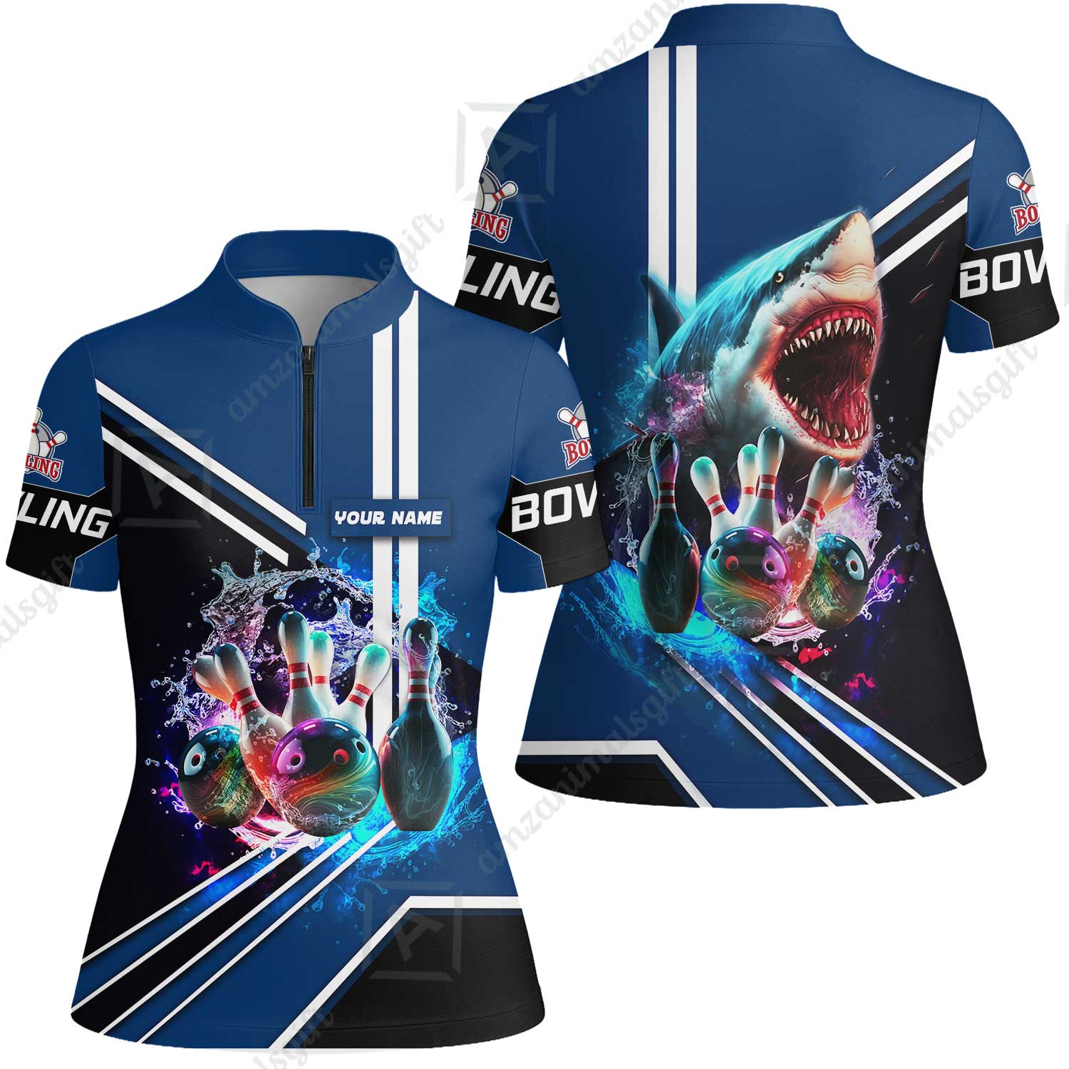 Bowling Custom Men Polo Shirt - Custom Name Shark Team Rainbow Bowling Ball And Pins On Water Personalized Bowling Polo Shirt - Image 13