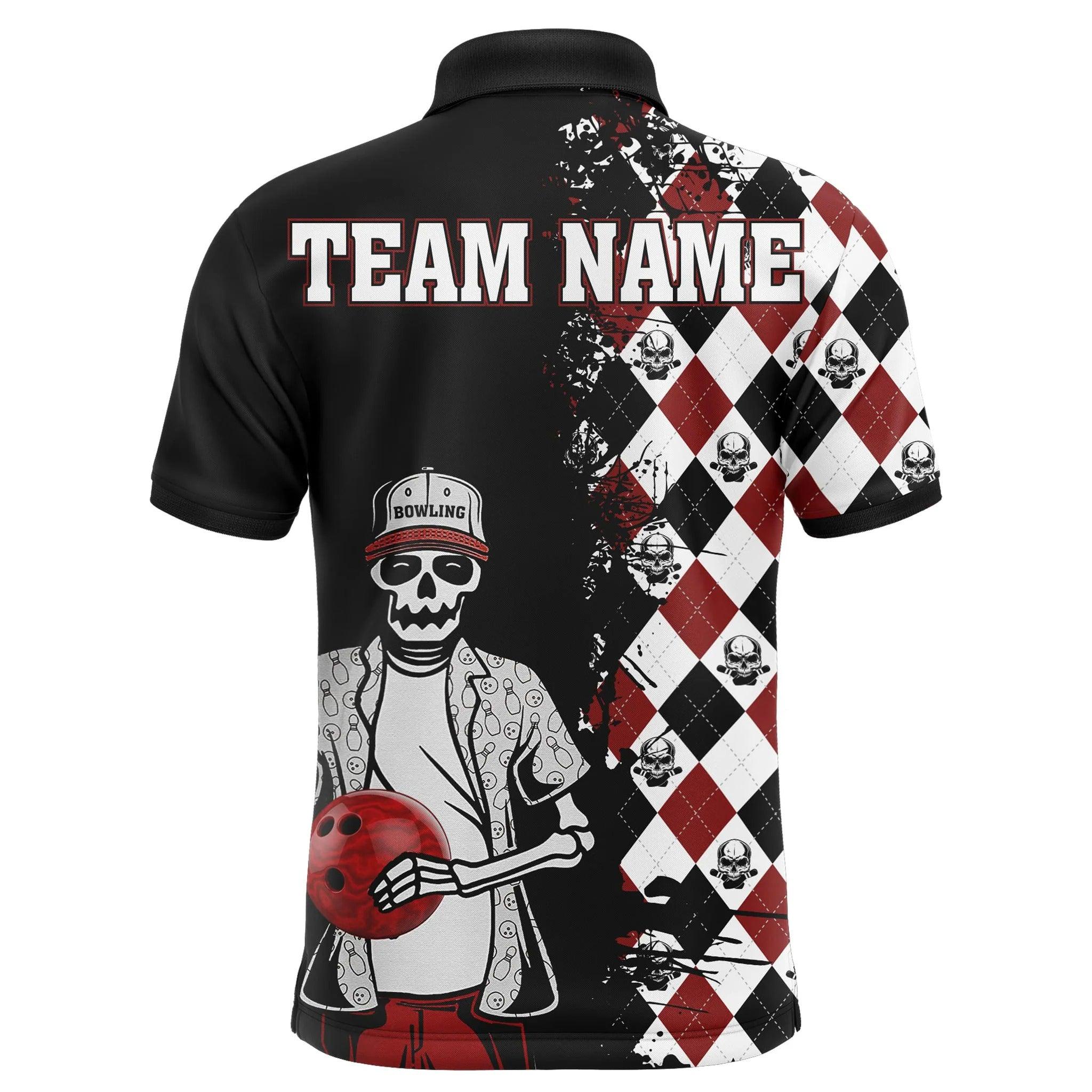 Bowling Custom Men Polo Shirt - Custom Name Skull Men, Argyle Bowling Pattern Personalized Bowling Polo Shirt - Perfect Gift For Friend, Family - Image 4