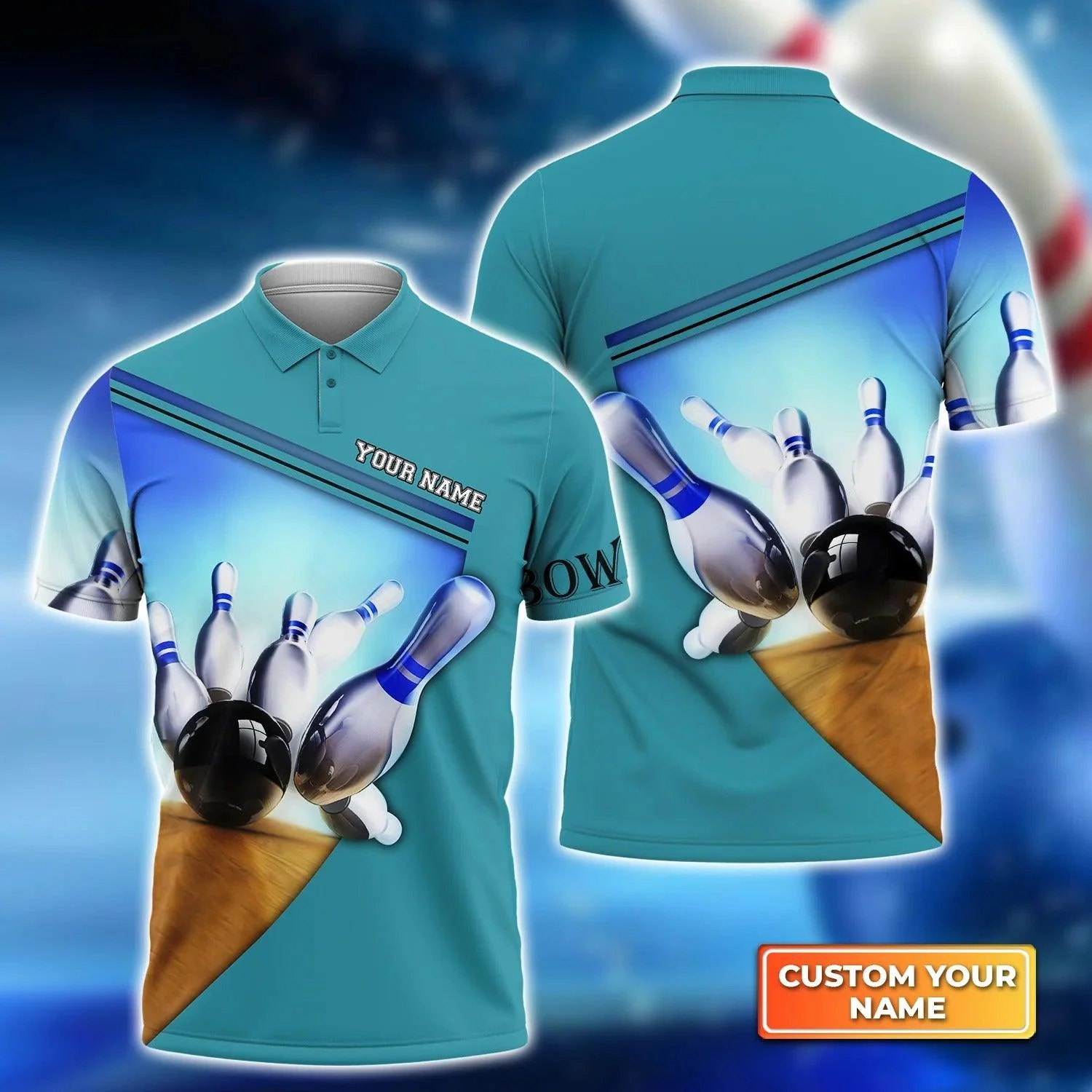 Bowling Custom Men Polo Shirt - Custom Name Ten Pin Bowling Blue Colorful Personalized Bowling Polo Shirt - Perfect Gift For Friend, Family