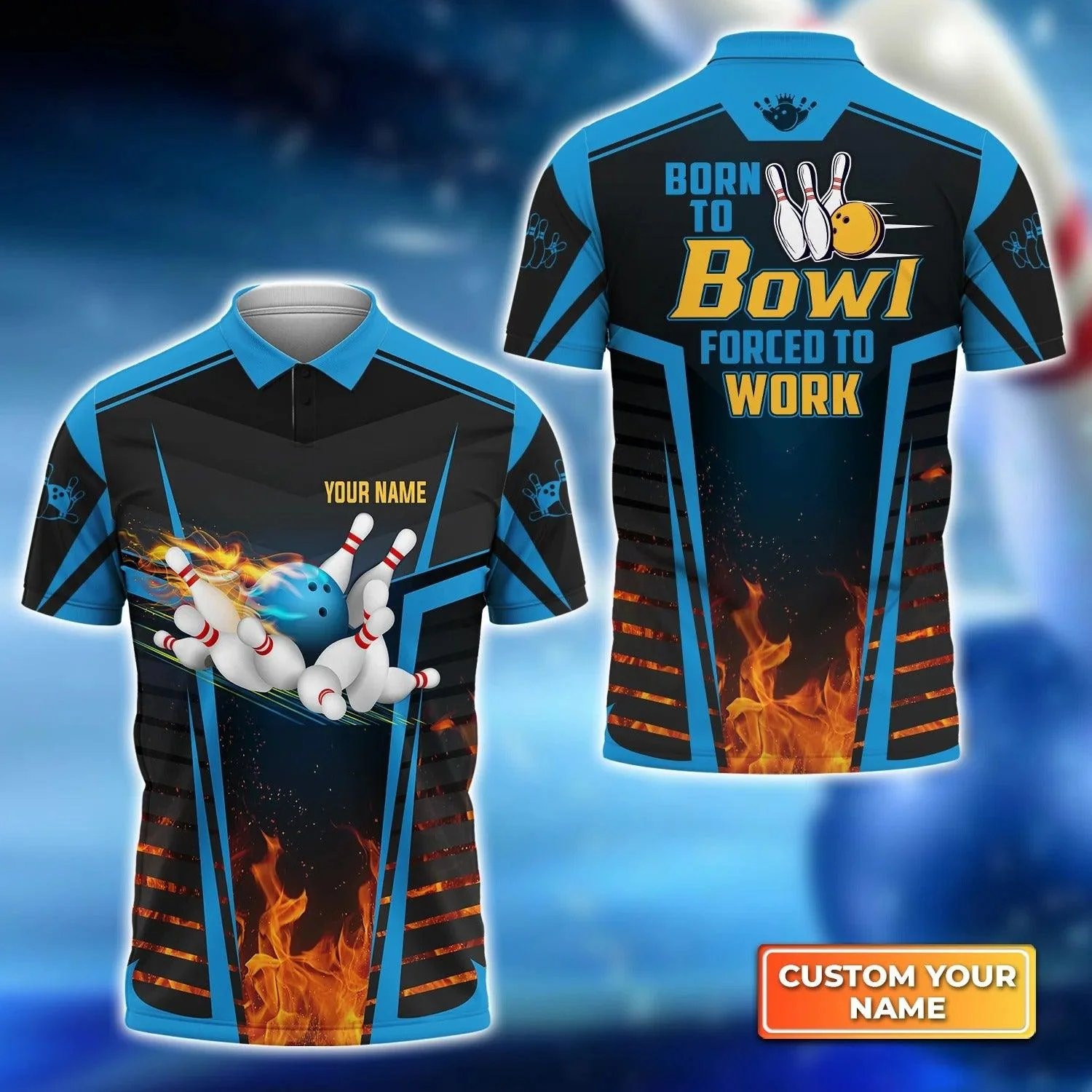 Bowling Custom Men Polo Shirt - Custom Name The Blue Bowling Ball Born To Bowl Forced To Work Personalized Bowling Polo Shirt - Perfect Gift For Friend, Family - Image 3