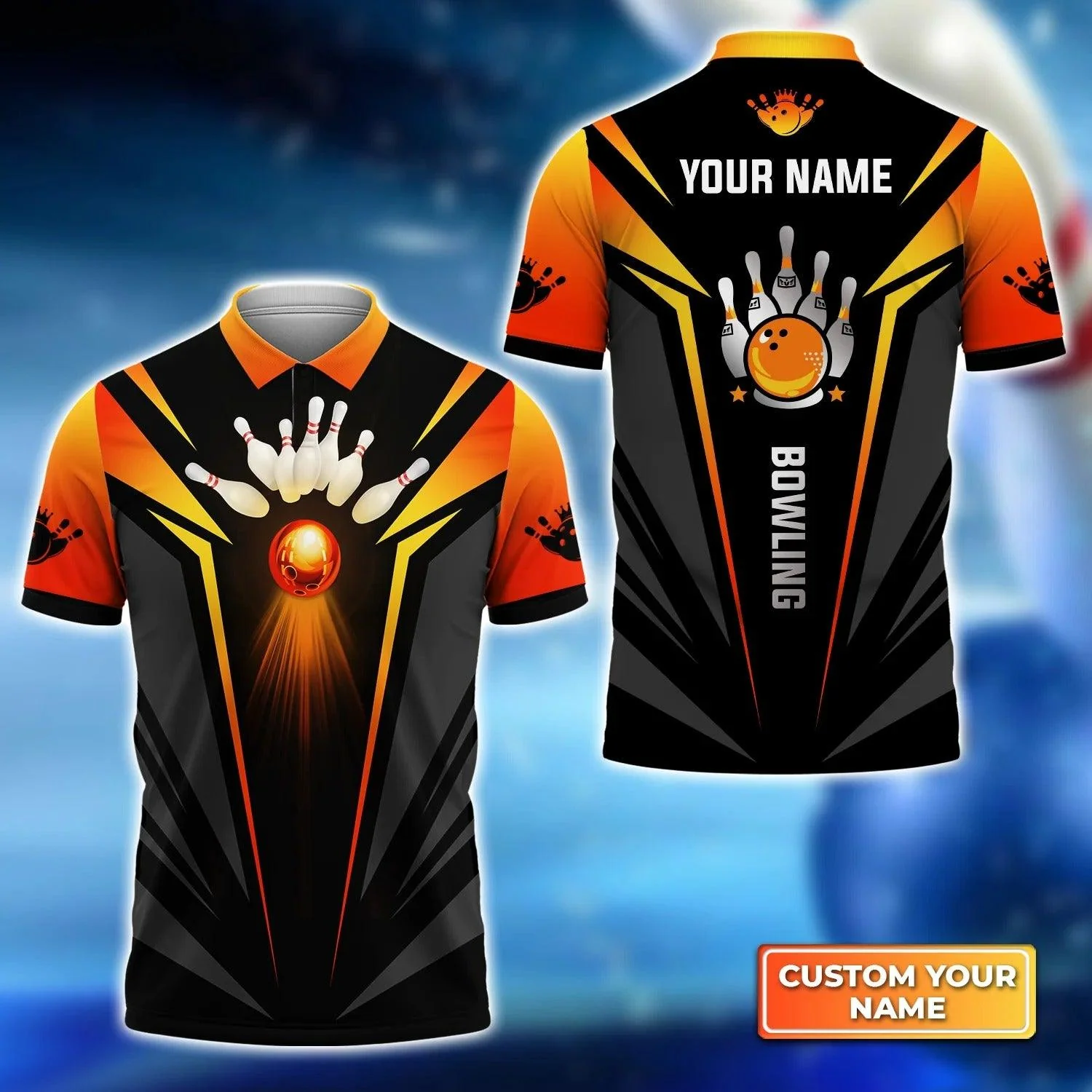 Bowling Custom Men Polo Shirt - Custom Name The Orange Bowling Ball in Flames Personalized Bowling Polo Shirt - Perfect Gift For Friend, Family - Image 2