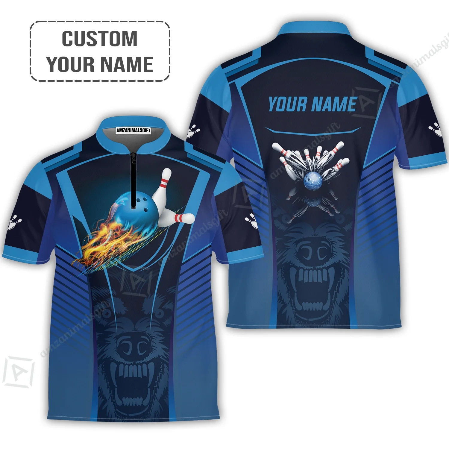 Bowling Custom Men Polo Shirt - Custom Name The Wolf Blue Bowling Team Personalized Bowling Polo Shirt - Perfect Gift For Friend, Family - Image 3