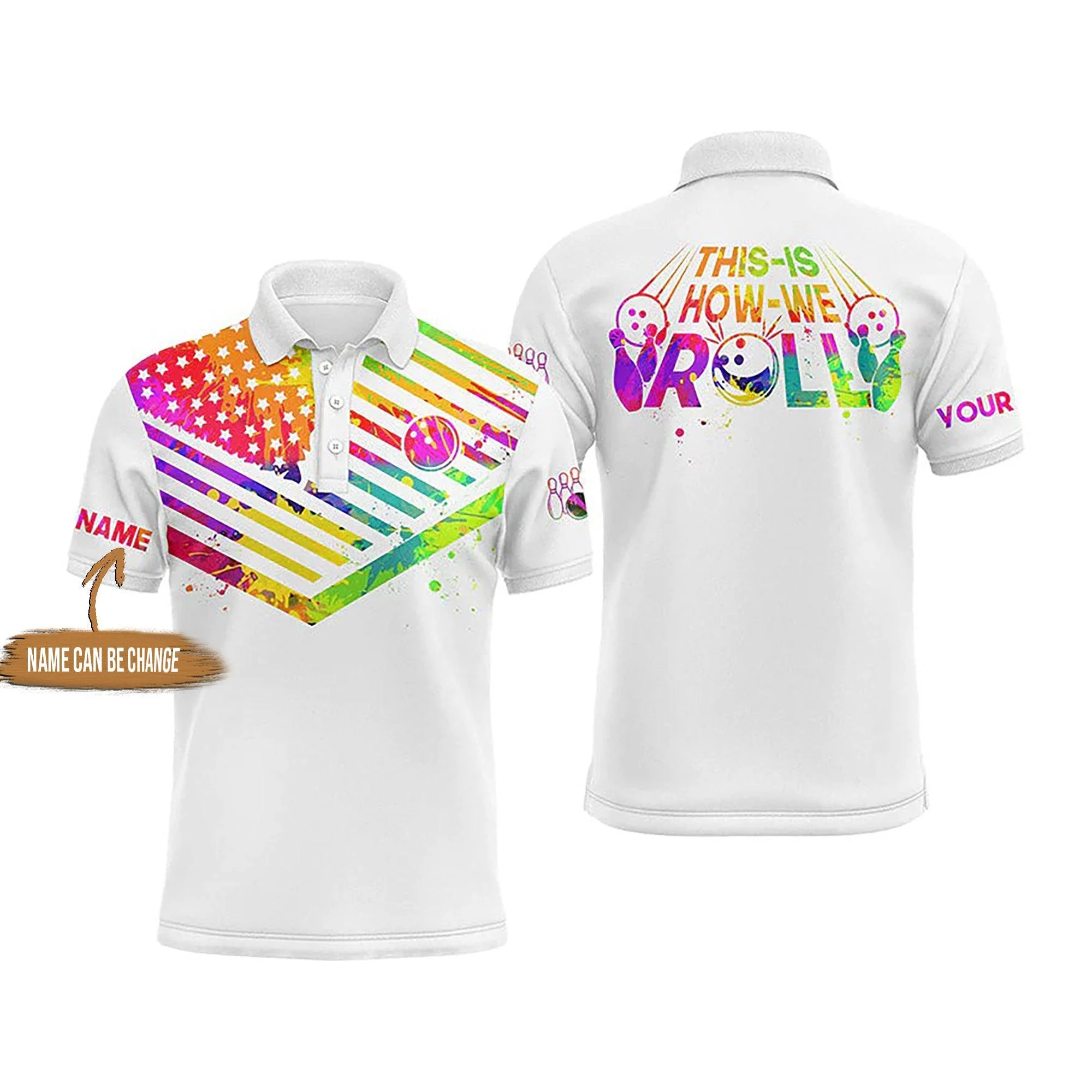 Bowling Custom Men Polo Shirt - Custom Name Watercolor American Flag Personalized Bowling Polo Shirt - Perfect Gift For Friend, Family