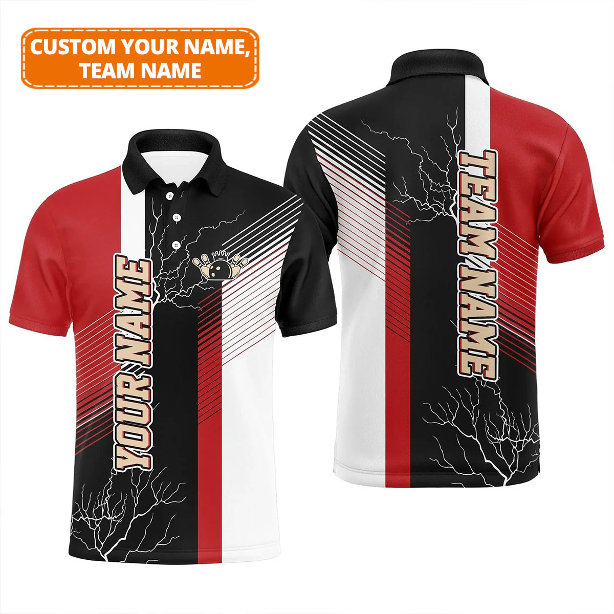 Bowling Custom Men Polo Shirt - Custom Red And Black Plaid Pattern Personalized Bowling Polo Shirt - Perfect Gift For Friend, Family - Image 2