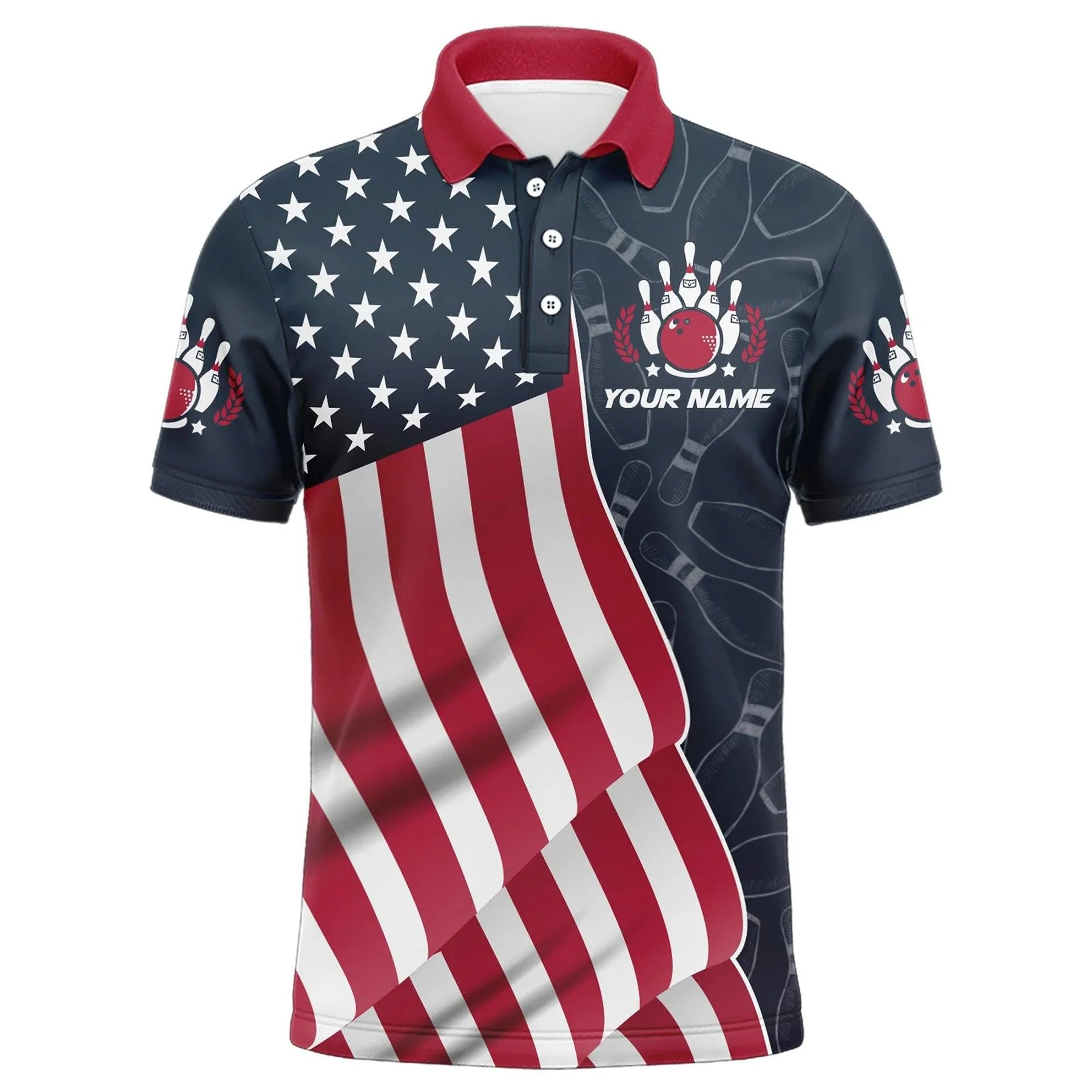 Bowling Custom Men Polo Shirt - Customize American Flag Bowling Personalized Bowling Polo Shirt - Perfect Gift For Friend, Family - Image 2