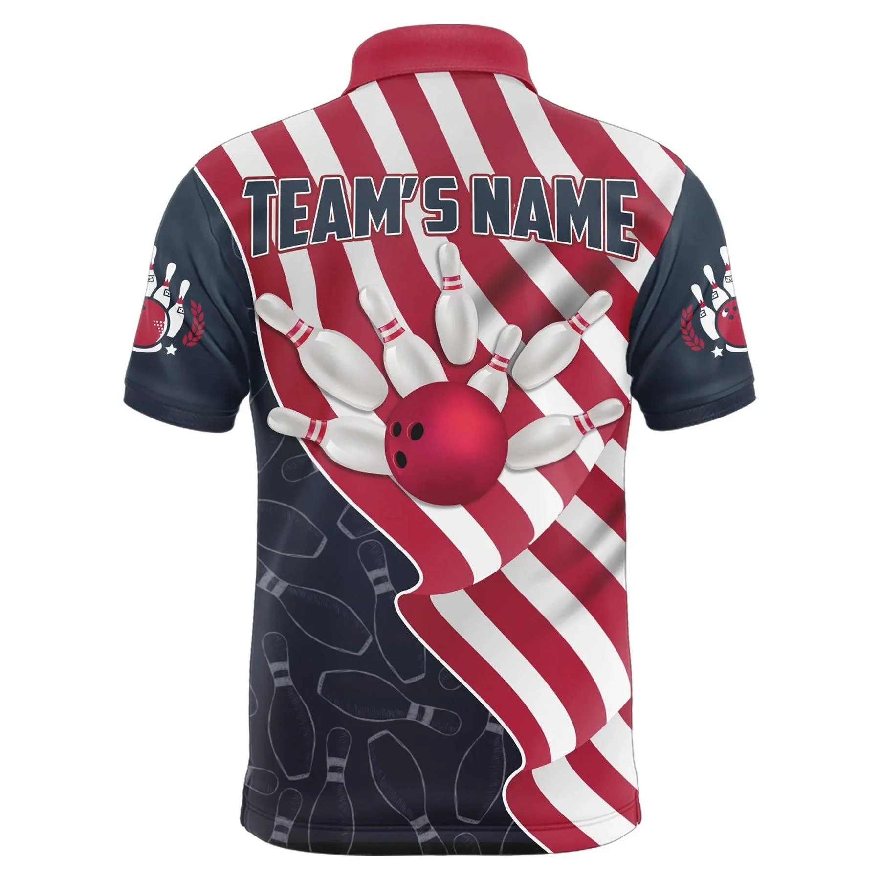 Bowling Custom Men Polo Shirt - Customize American Flag Bowling Personalized Bowling Polo Shirt - Perfect Gift For Friend, Family - Image 3