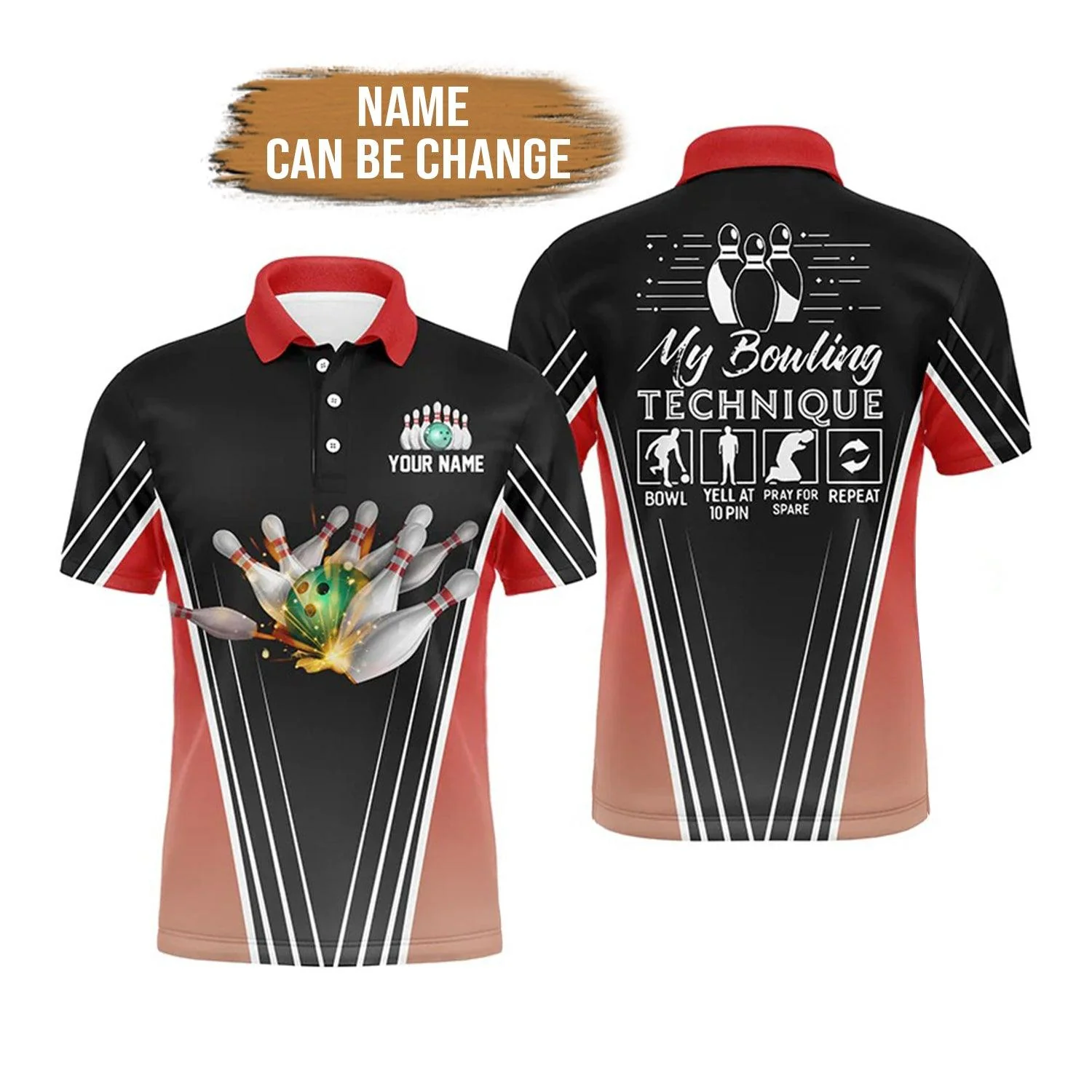 Bowling Custom Men Polo Shirt - Funny Men's bowling polo shirts Custom Name My Bowling Technique Personalized Bowling Polo Shirt - Perfect Gift For Friend, Family