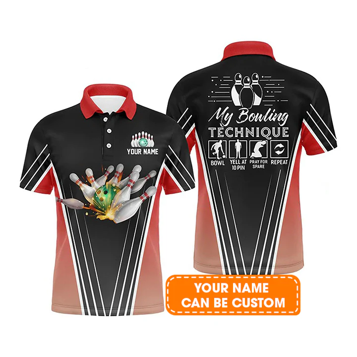 Bowling Custom Men Polo Shirt - Funny Men's bowling polo shirts Custom Name My Bowling Technique Personalized Bowling Polo Shirt - Perfect Gift For Friend, Family - Image 2